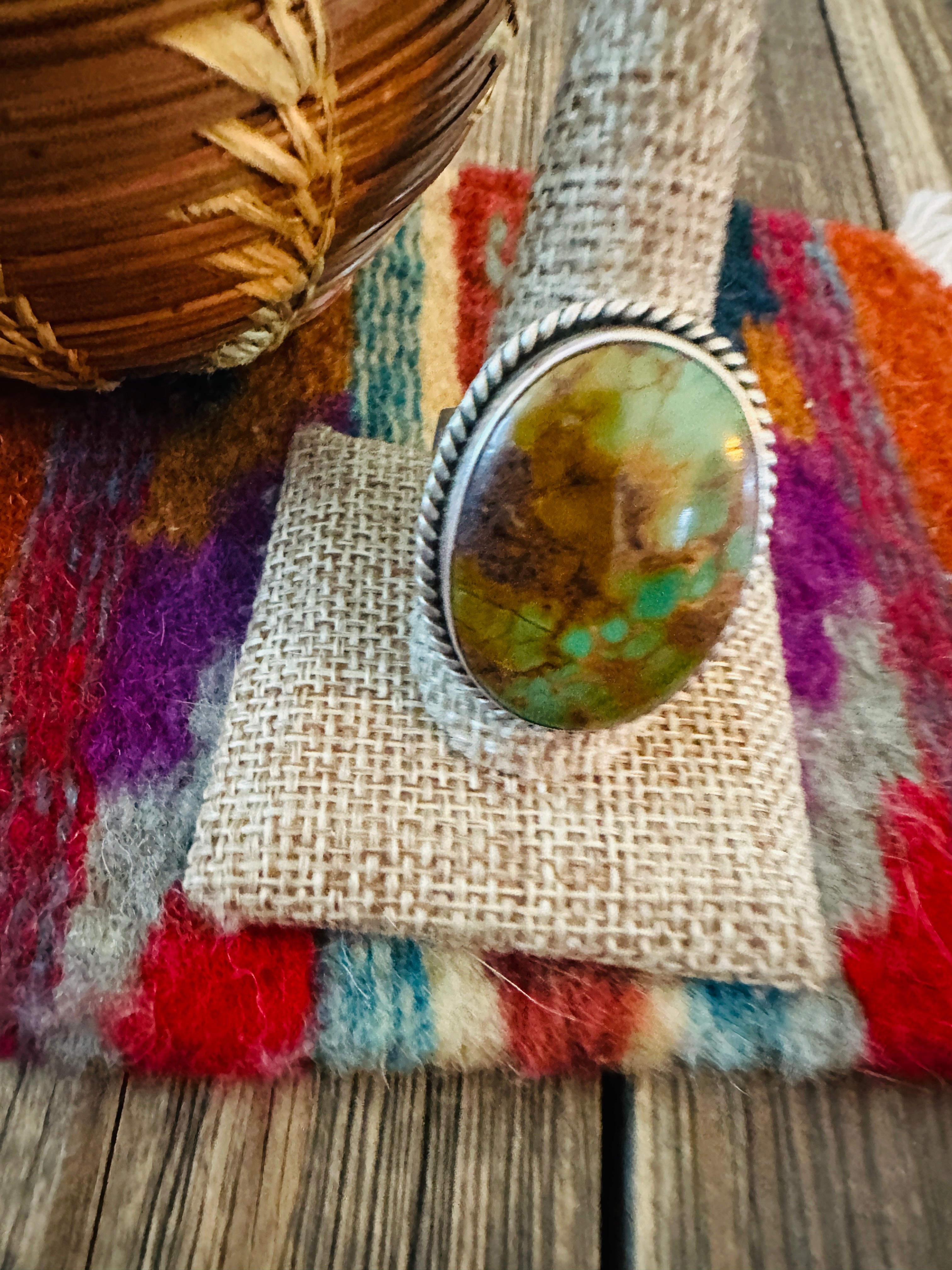 Handcrafted Turquoise & Sterling Silver Ring by Patrick Yazzie Size 10