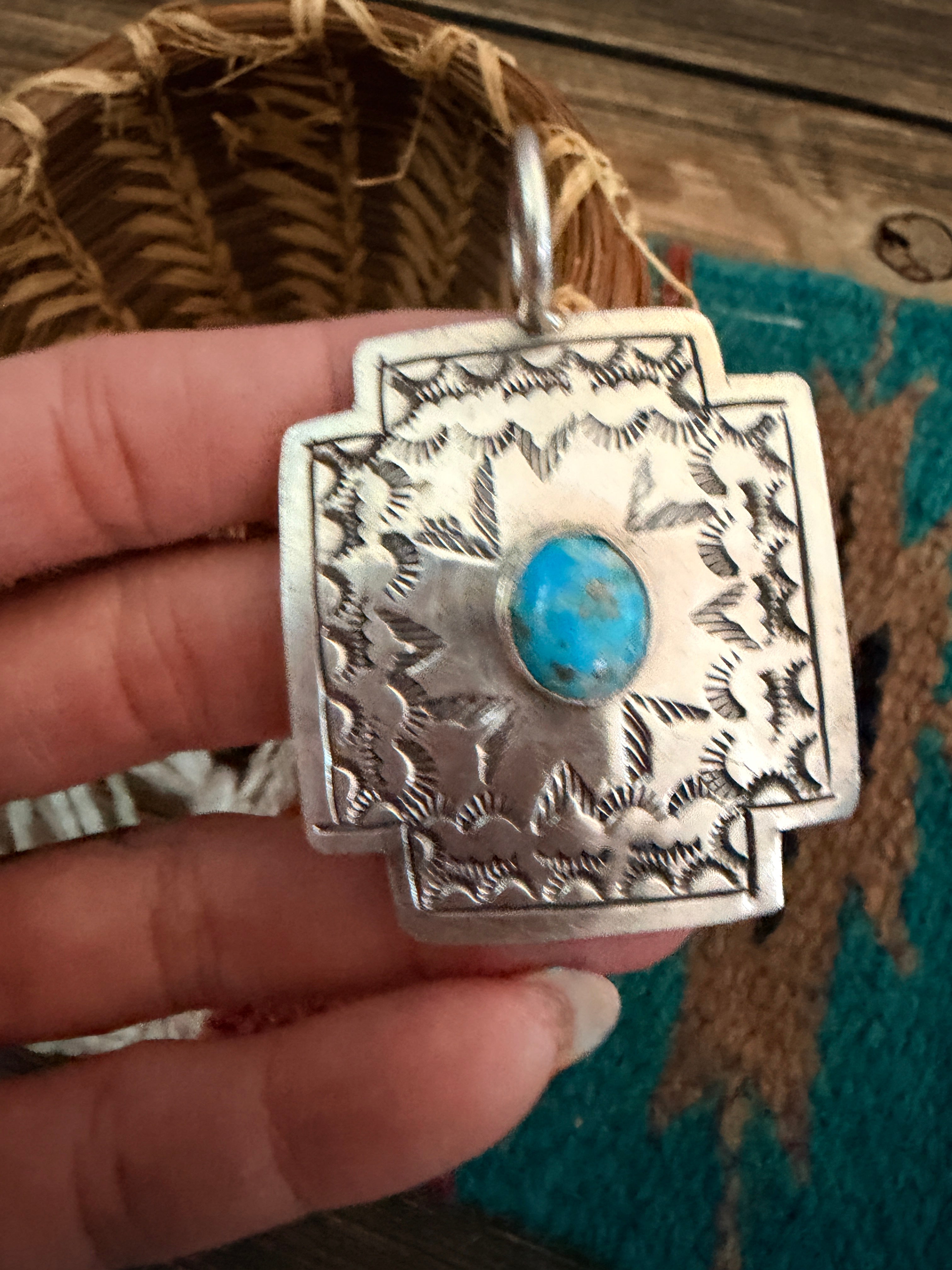 Handcrafted Turquoise and Sterling Silver Concho Cross Pendant