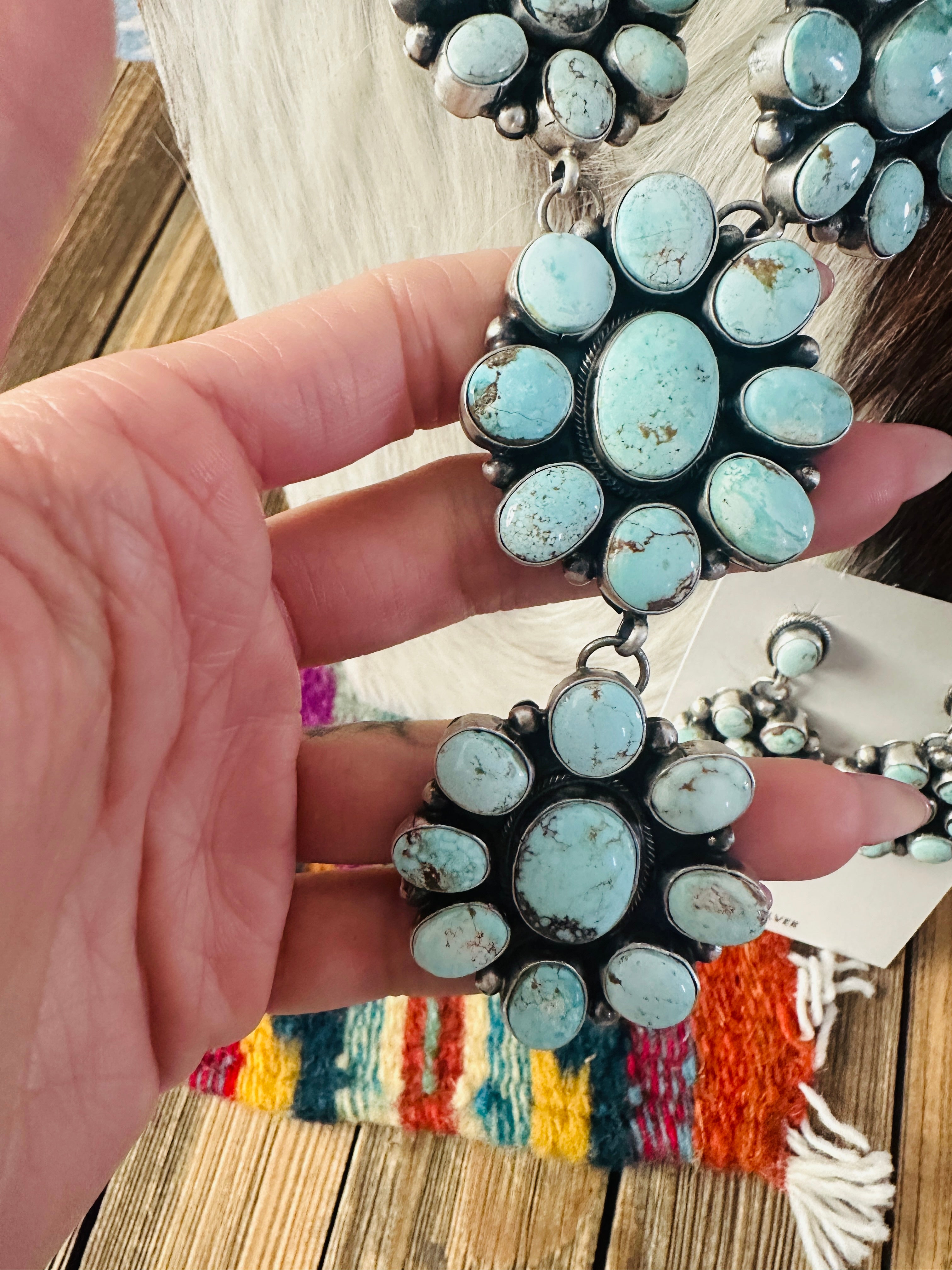 Handcrafted Dry Creek Turquoise & Sterling Silver Necklace and Earring Set by Louise Jim