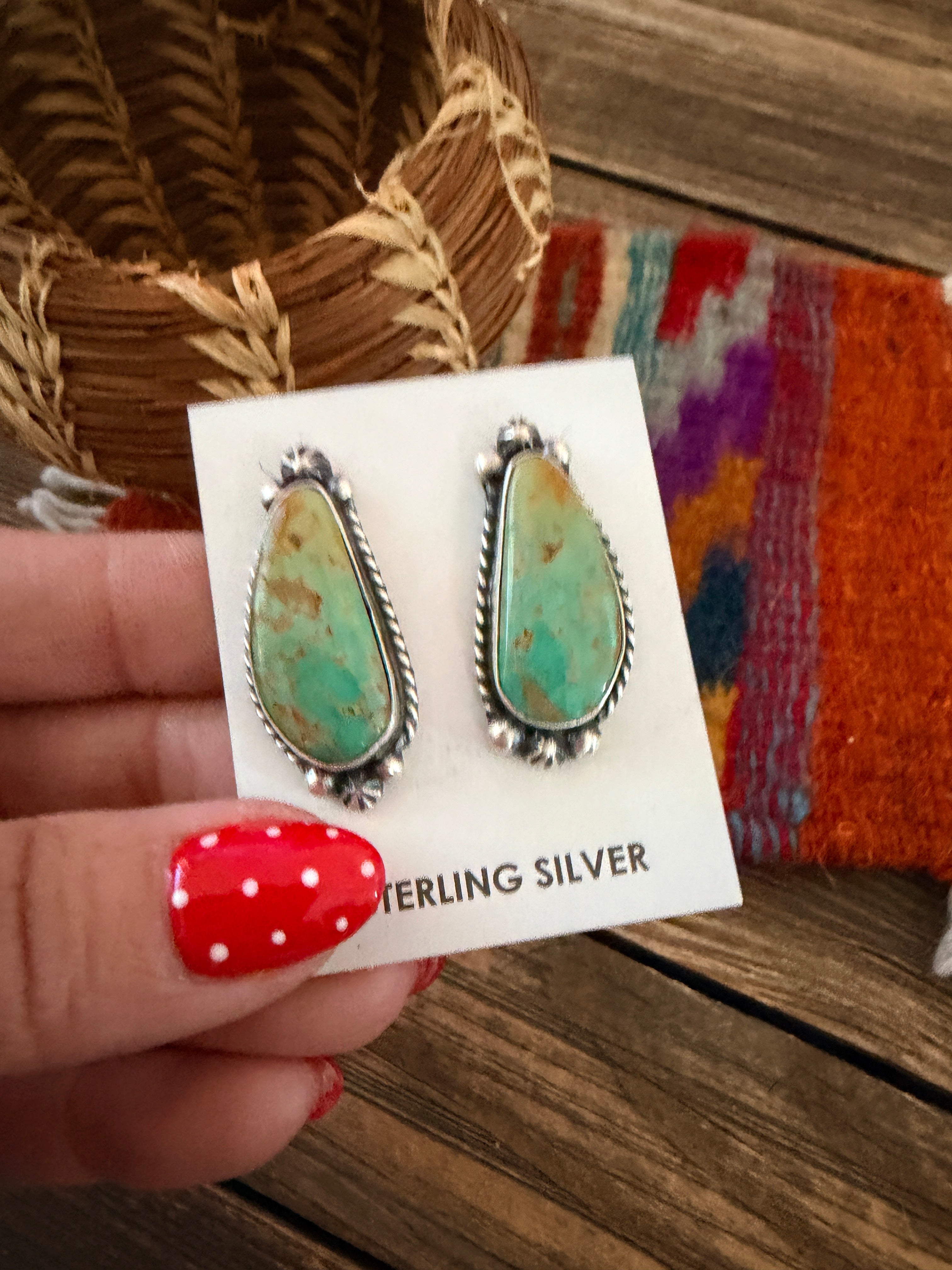 Handcrafted Turquoise & Sterling Silver Post Earrings