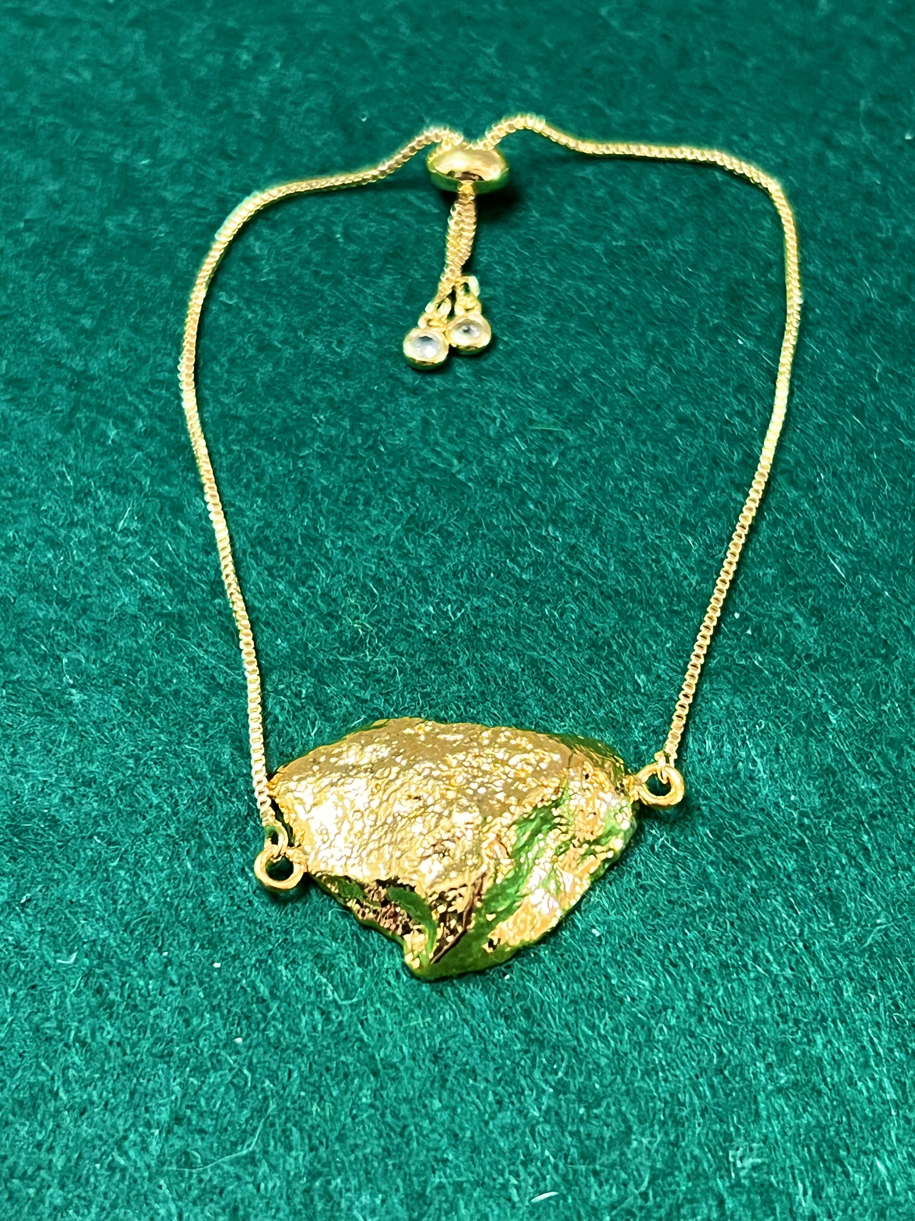 Handmade 14k Gold Druzy Plated Brass & White Geode Adjustable Bracelet