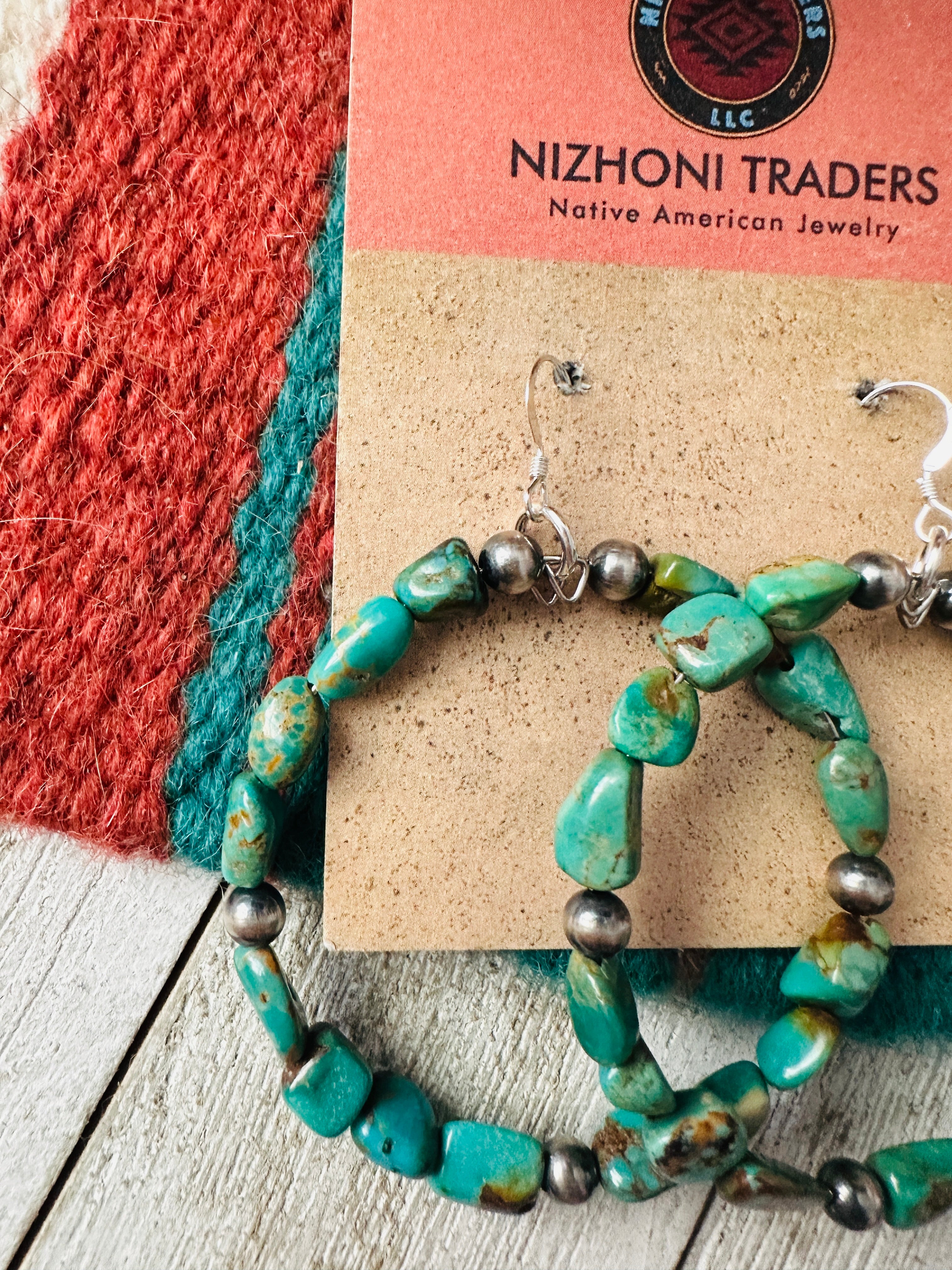 Handcrafted Turquoise & Sterling Silver Beaded Hoop Earrings