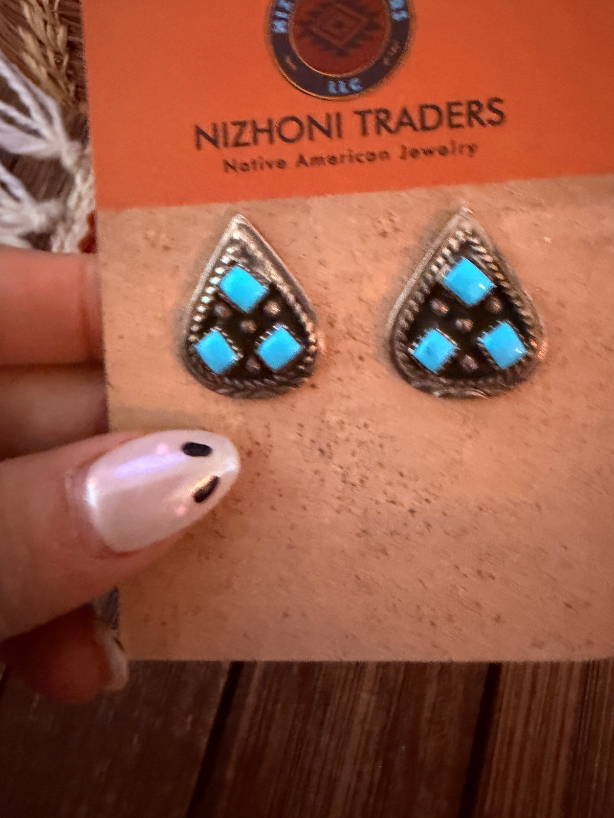 Old Pawn Handcrafted Sterling Silver & Turquoise Post Earrings