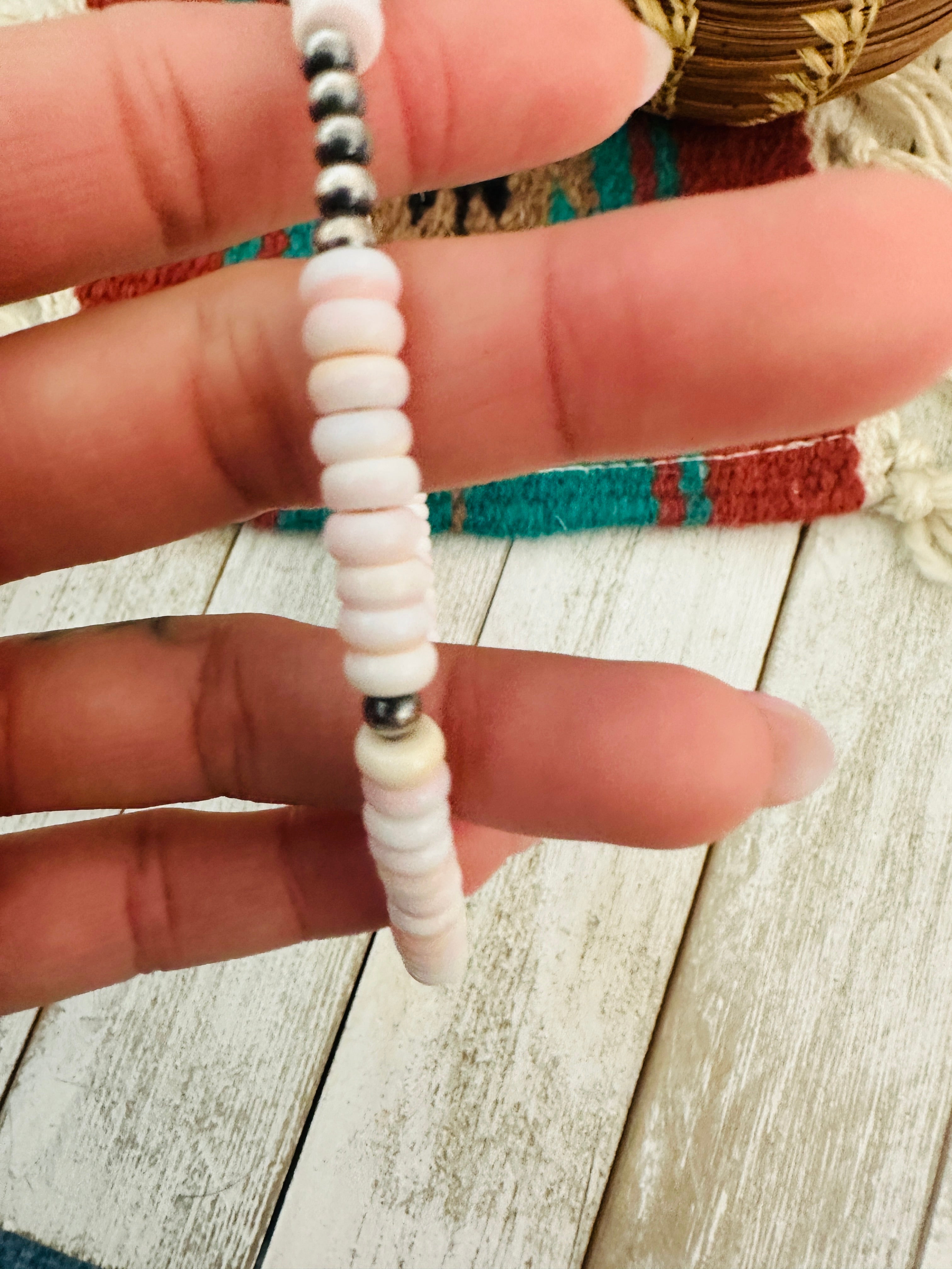 Handcrafted Pink Conch & Sterling Silver Beaded Wrap Choker Necklace