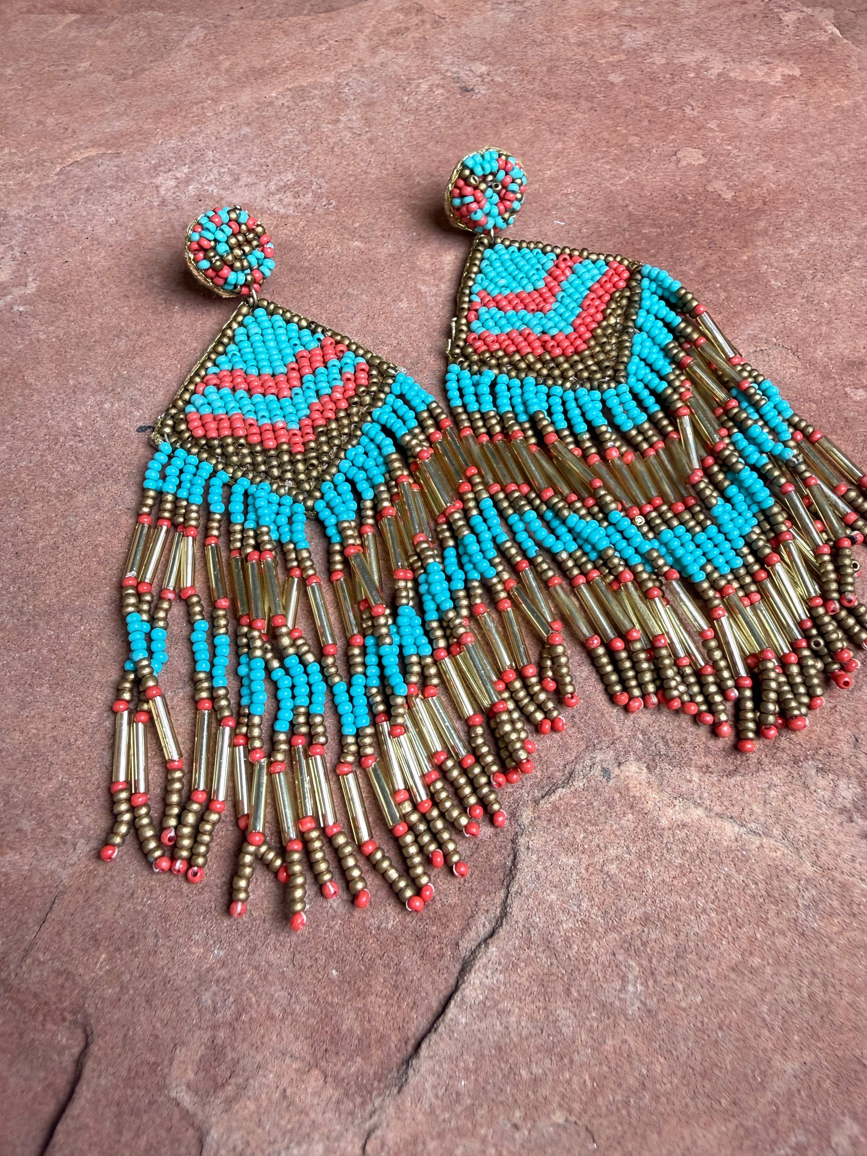 “The Golden Collection” Williams Handmade Multi Colored Beaded Earrings