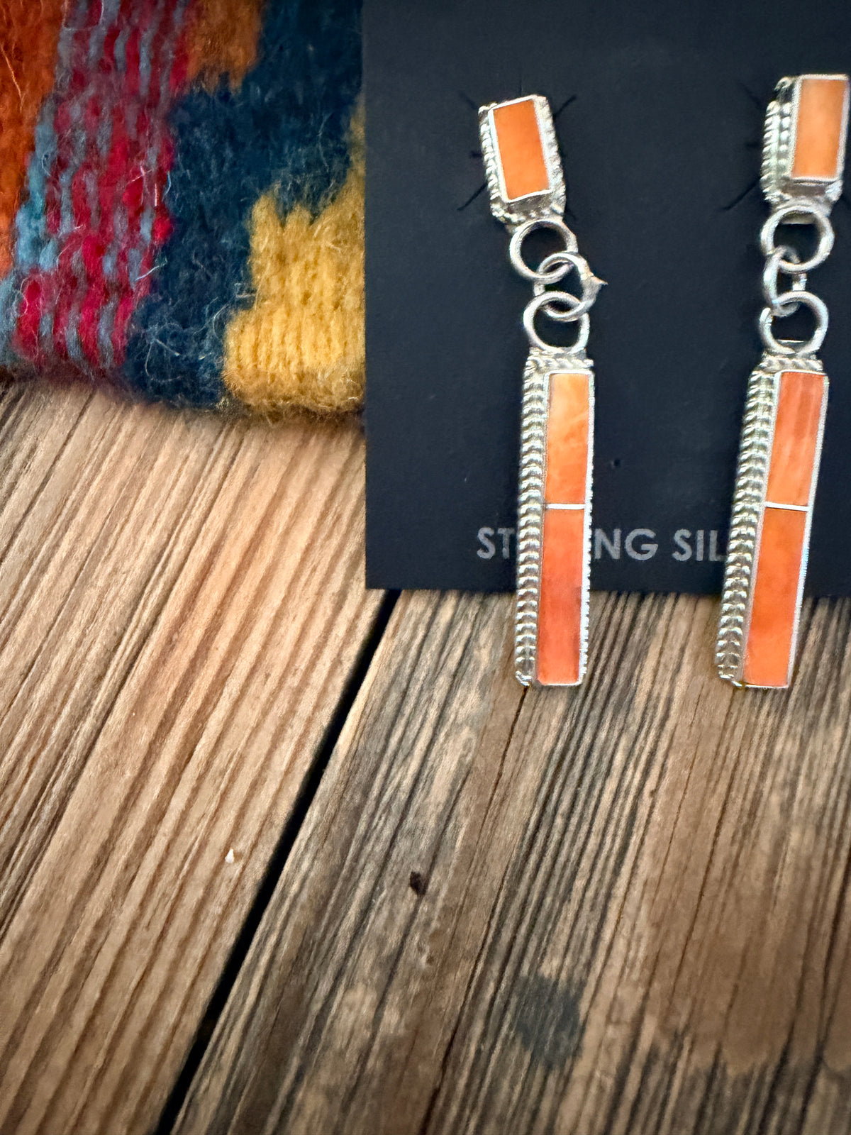 Handcrafted Spiny Oyster & Sterling Silver Inlay Dangle Earrings