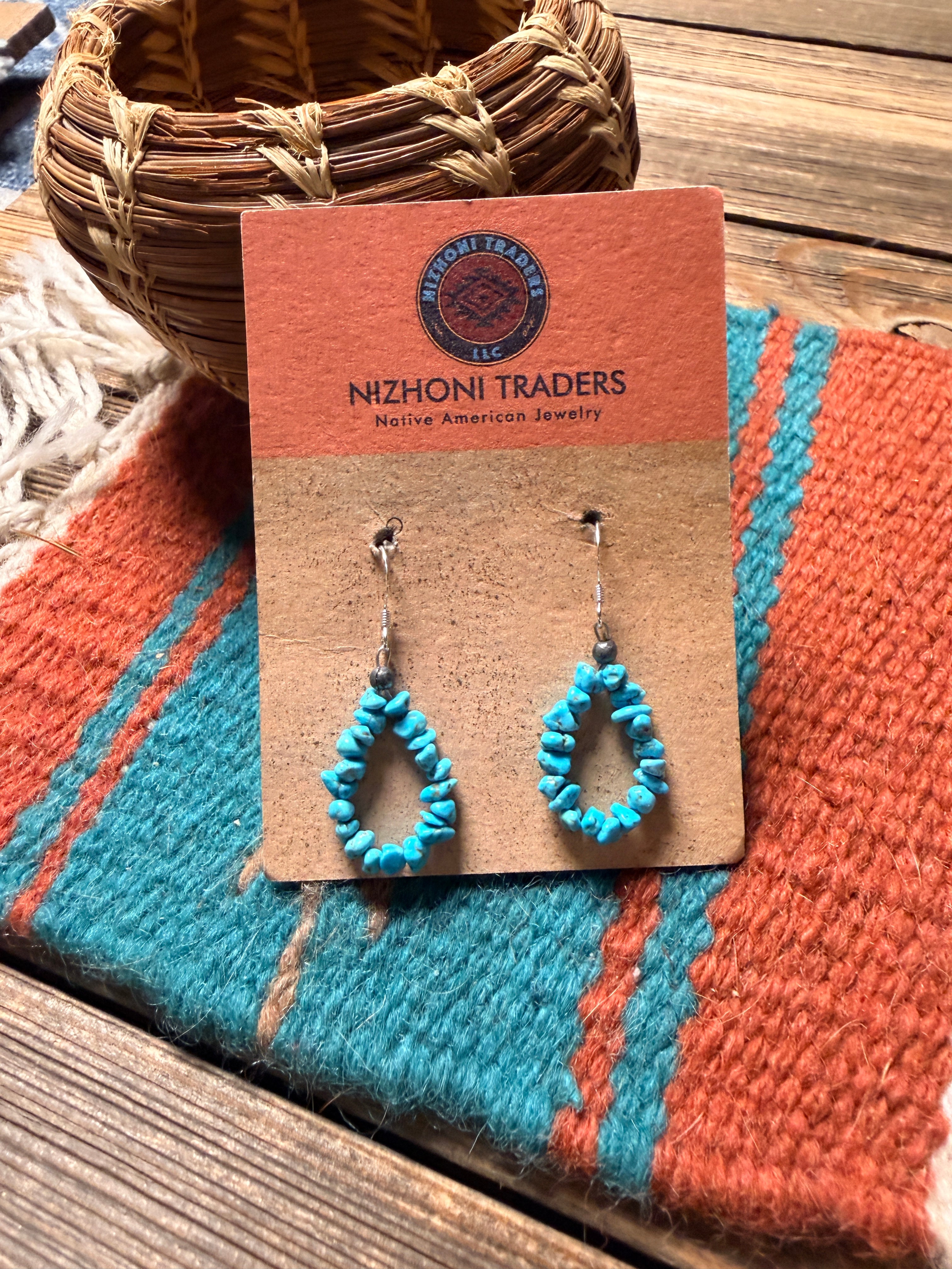 Handcrafted Turquoise Beaded Dangle Hoop Earrings