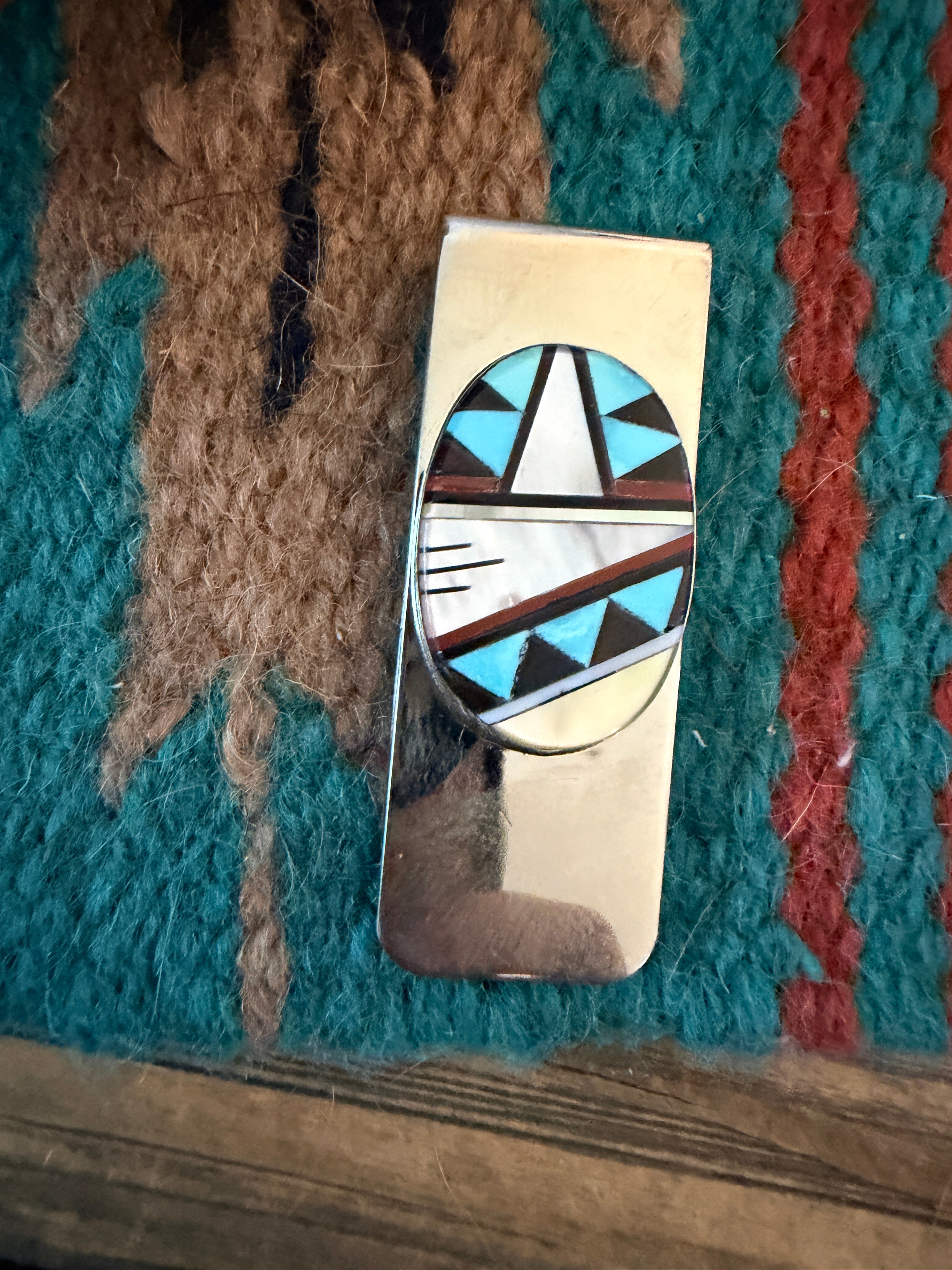 Handcrafted Multi Stone & Sterling Silver Inlay Money Clip