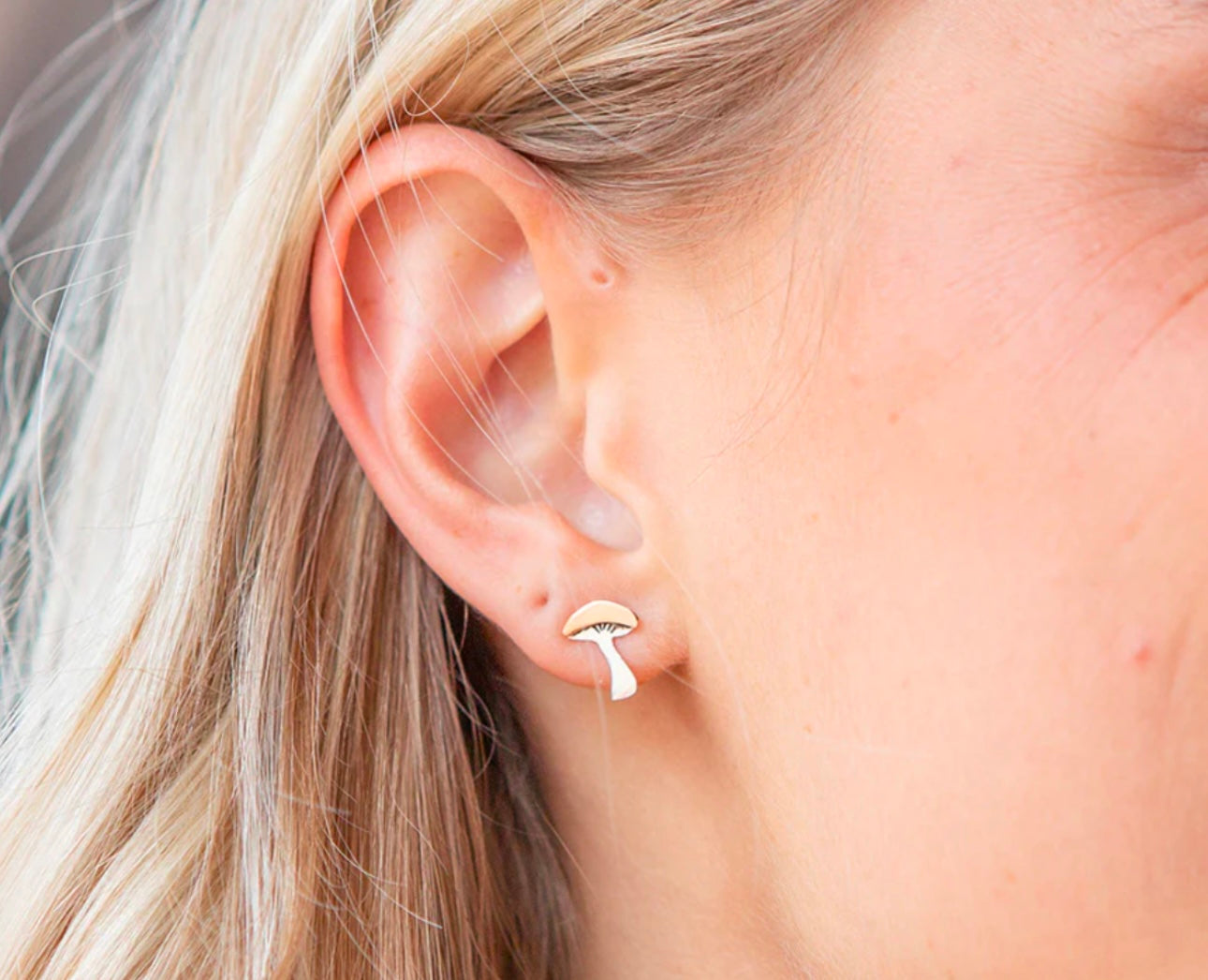 Silver & Copper Mushroom Earrings on Post