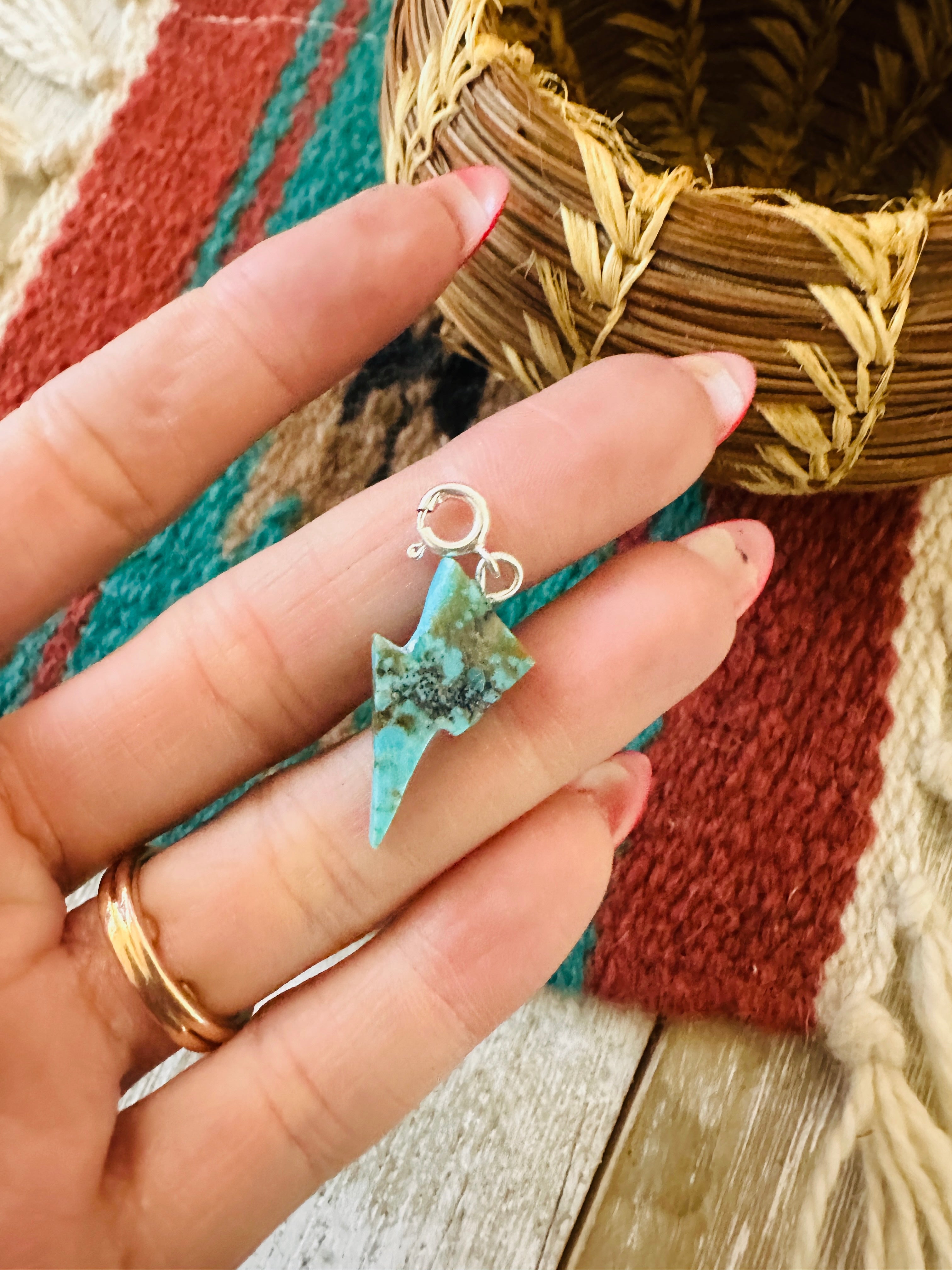 Handcrafted Hand Carved Turquoise Lightning Bolt Charm
