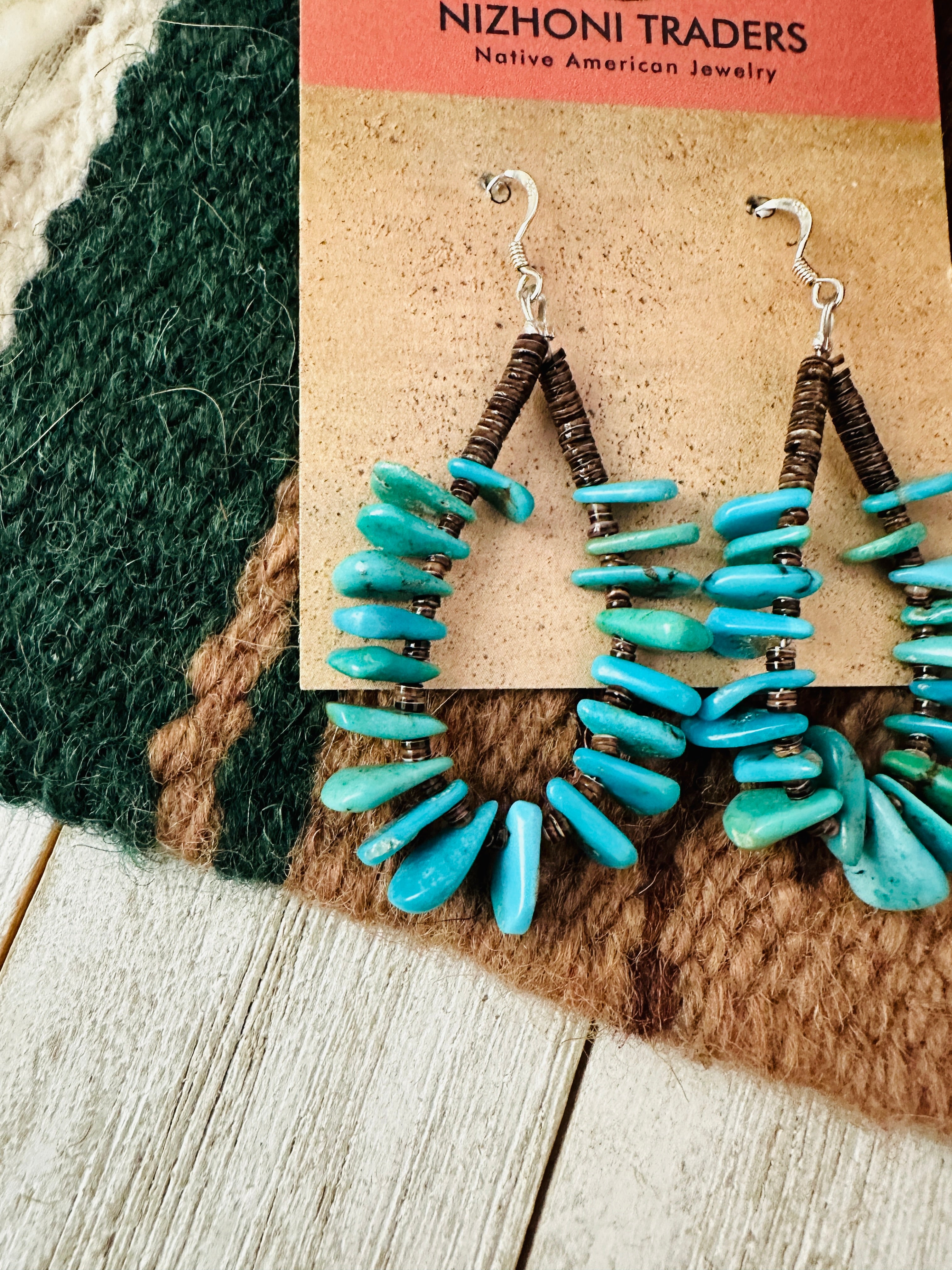 Handcrafted Turquoise & Heishi Beaded Hoop Earrings