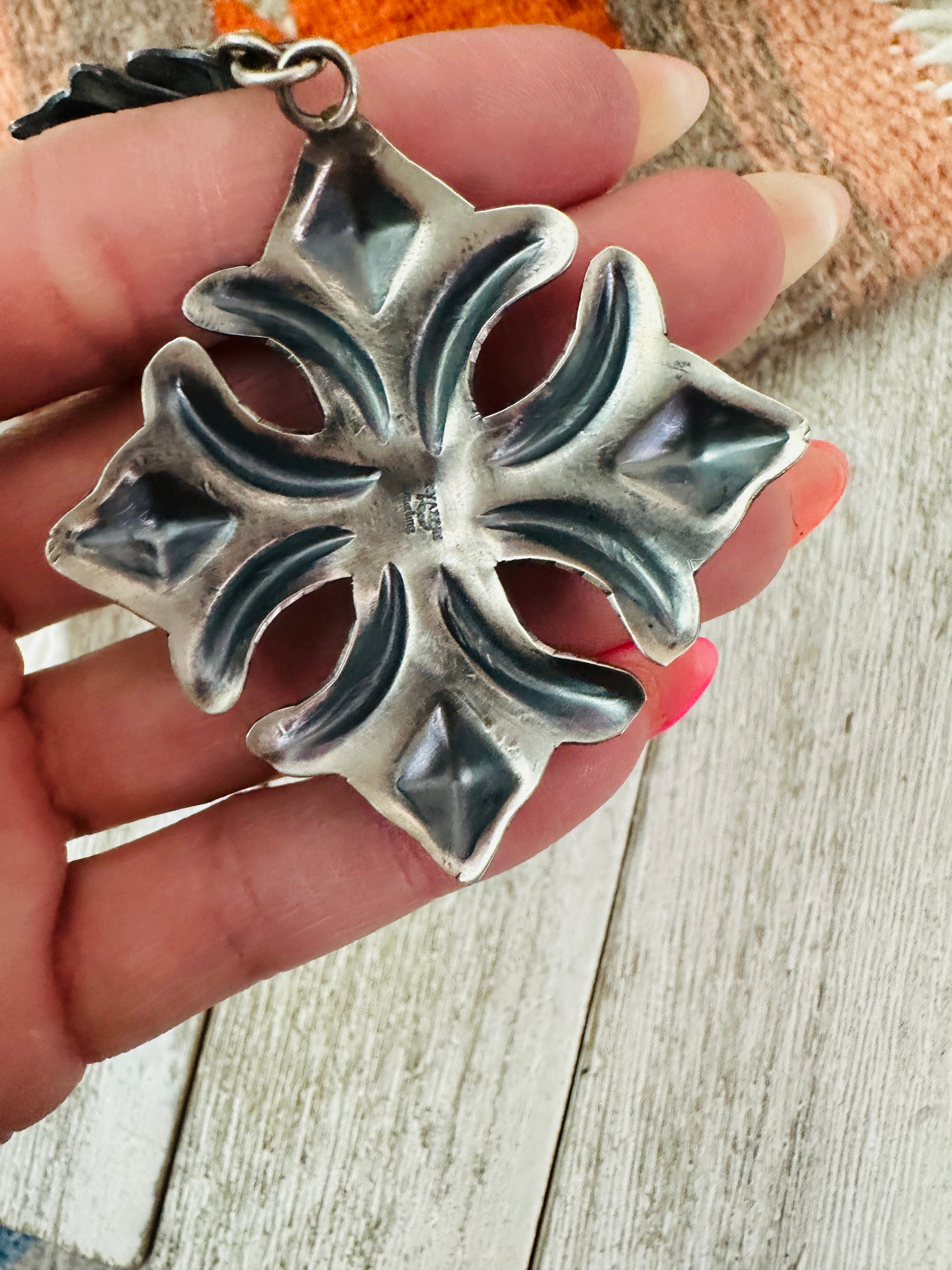 Handcrafted Purple Spiny & Sterling Silver Concho Dangle Earrings by Tim Yazzie