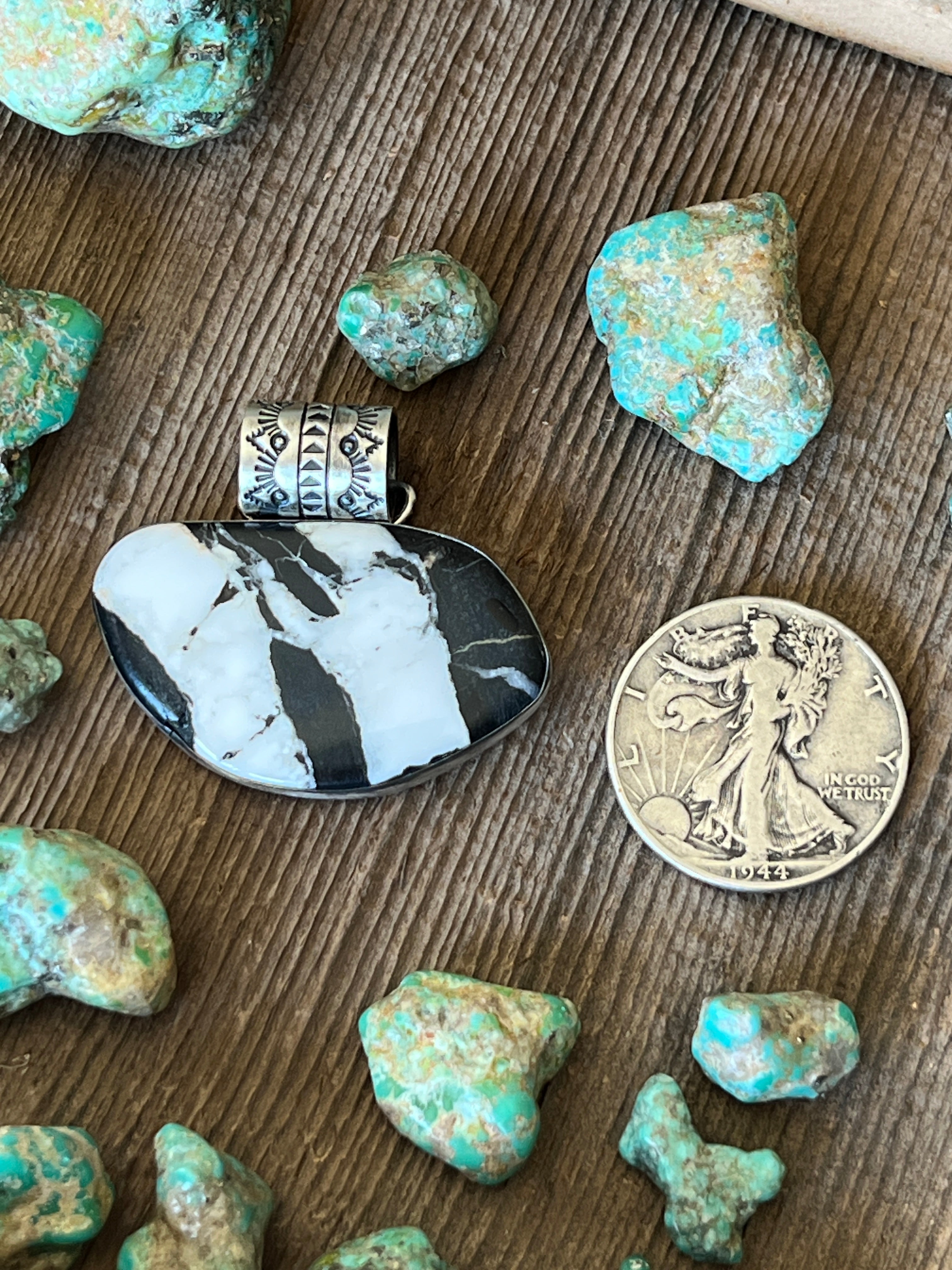 Handcrafted Sterling Silver and White Buffalo Solo Pendant by Angela Martin