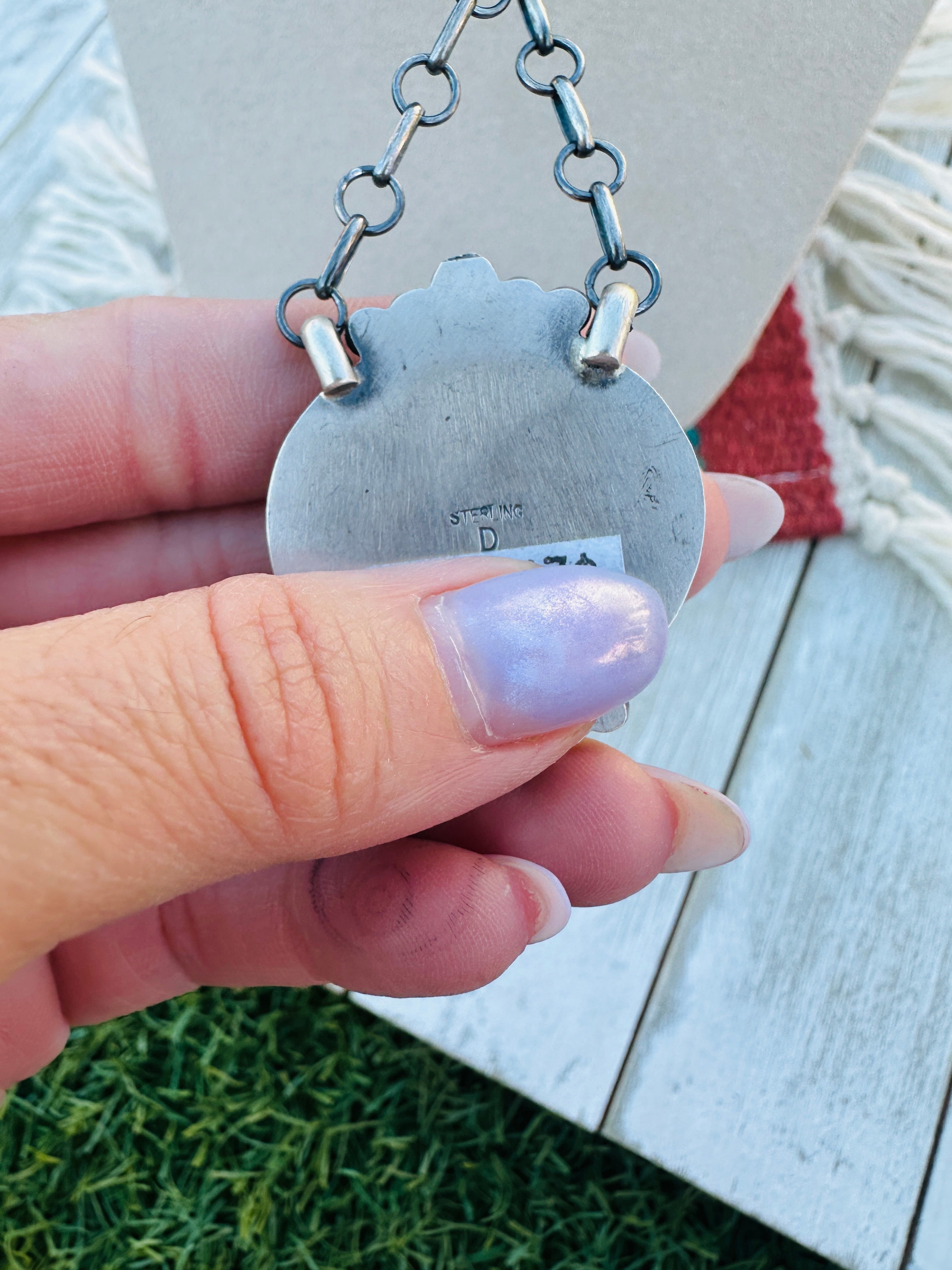 Handcrafted Sterling Silver 18” Link Chain & Royston Turquoise Necklace