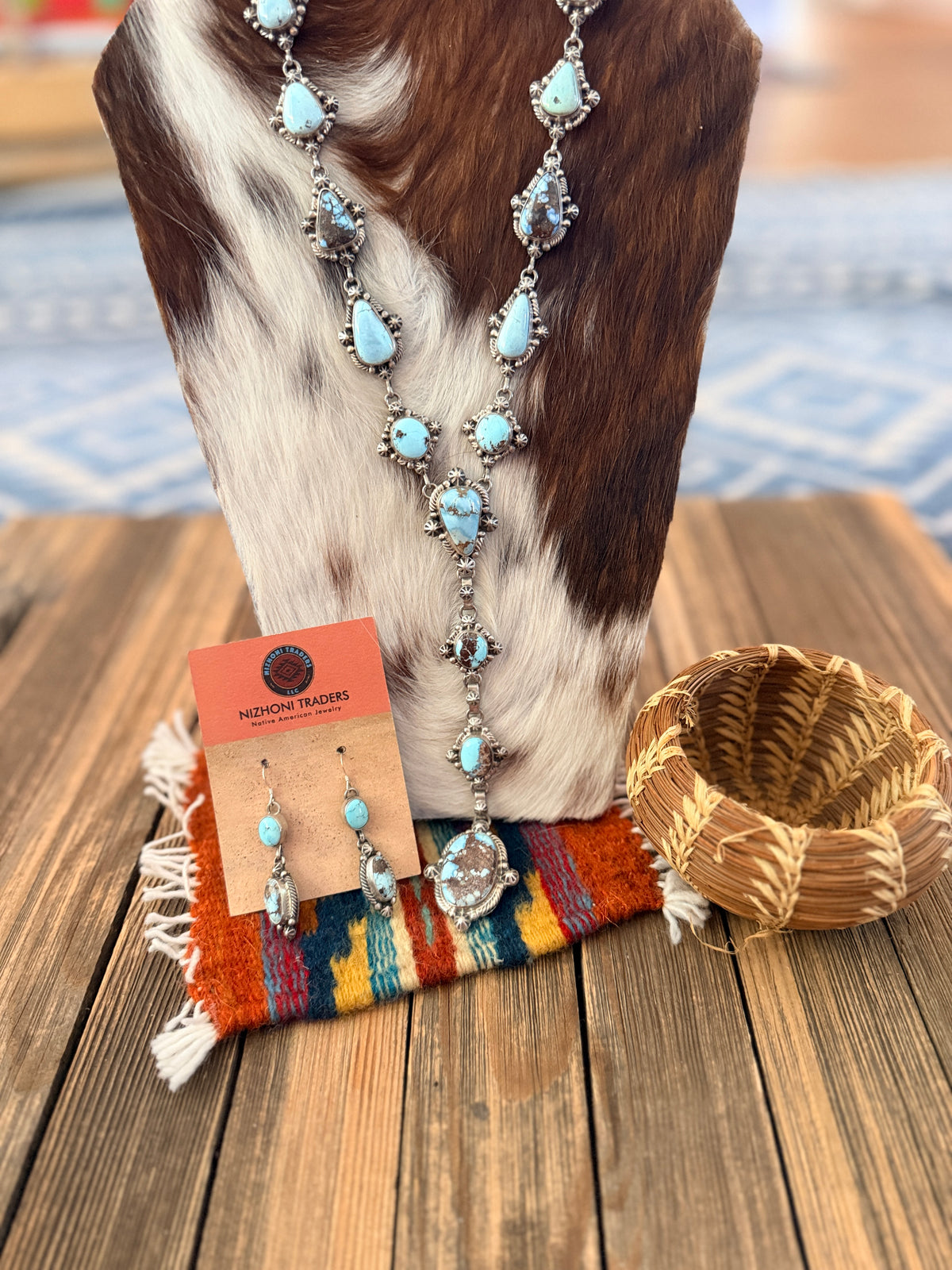 Handcrafted Golden Hills Turquoise & Sterling Silver Necklace and Earring Set