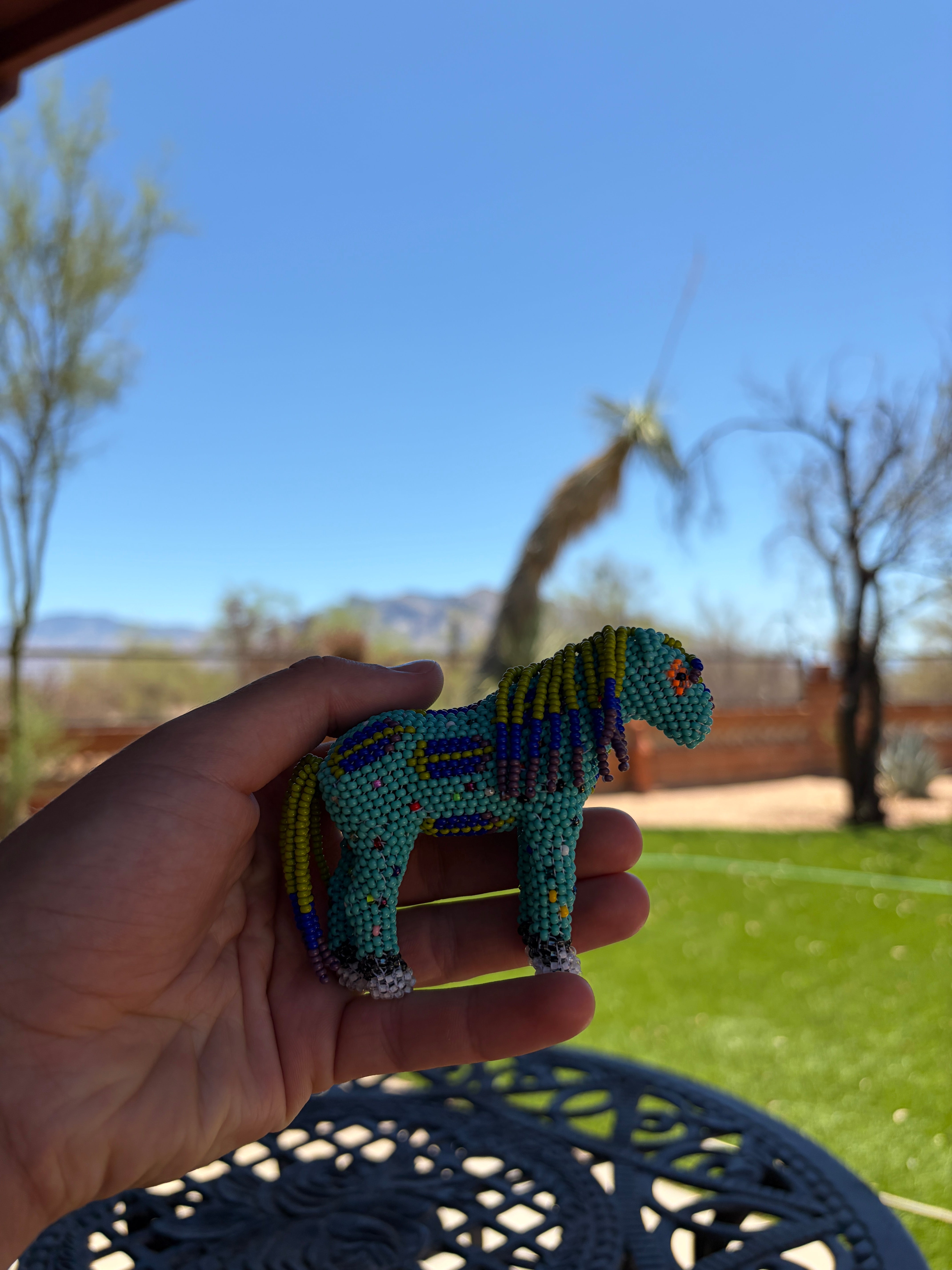 Handmade Peyote Stitched Horse Figurine- Turquoise 12