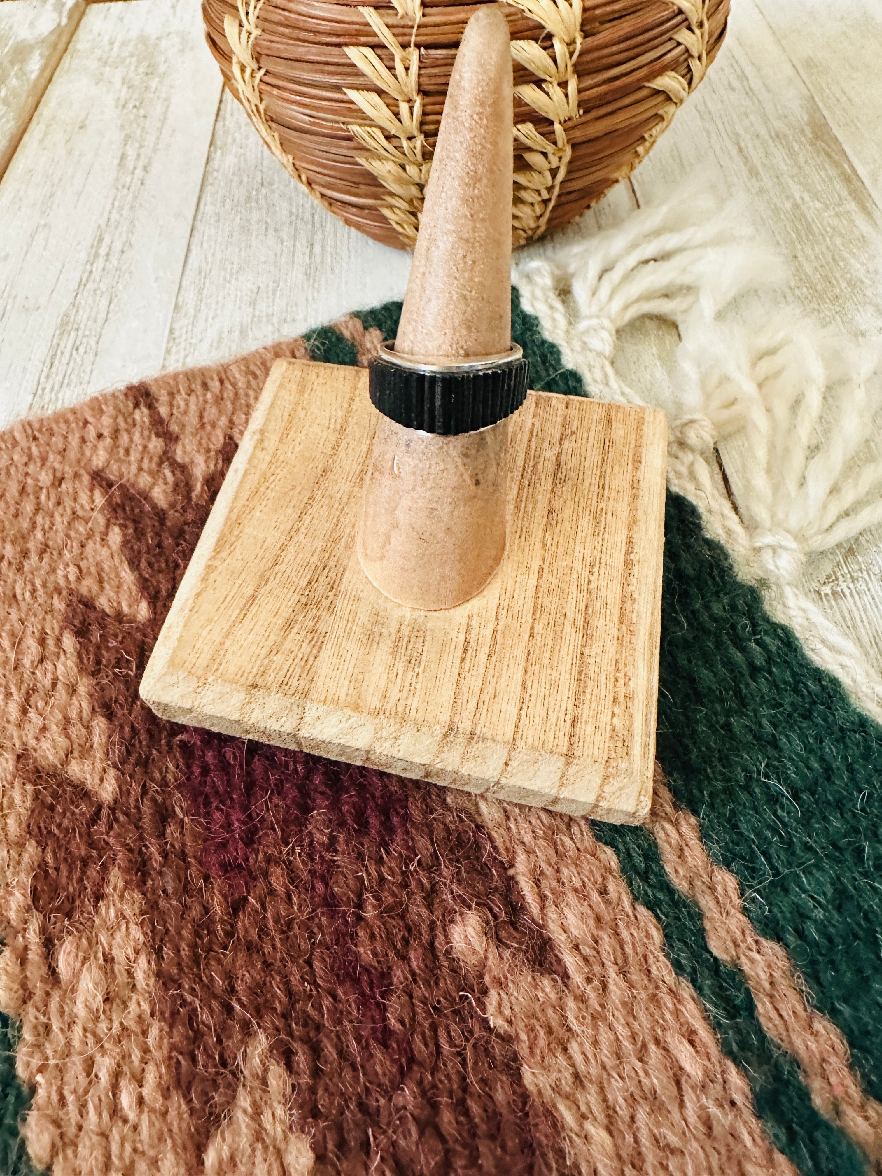 Zuni Sterling Silver & Onyx Inlay Dome Ring Size 5.75