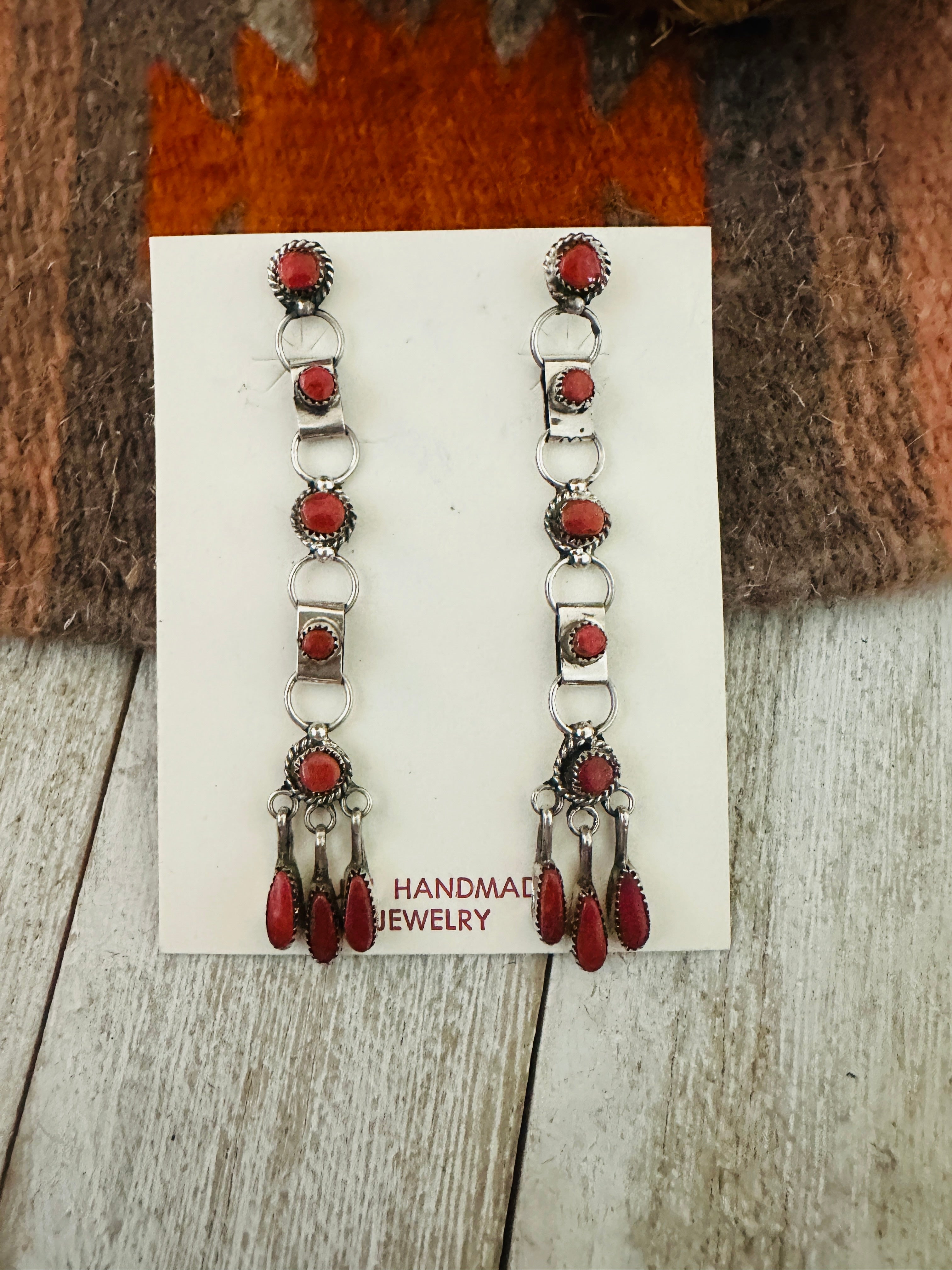 Handcrafted Sterling Silver & Coral Dangle Earrings