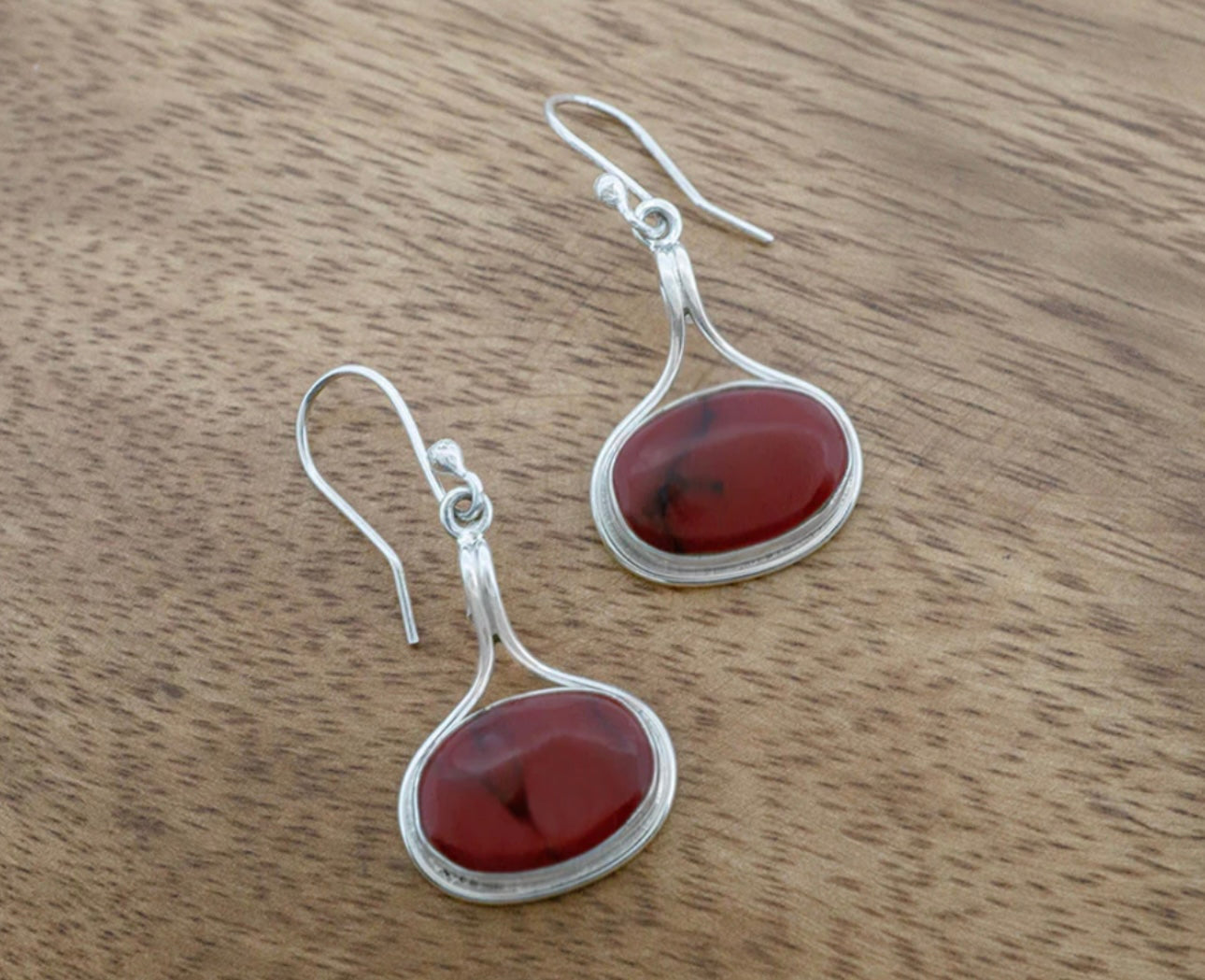 Red Jasper Oval Earrings in Wire Frame