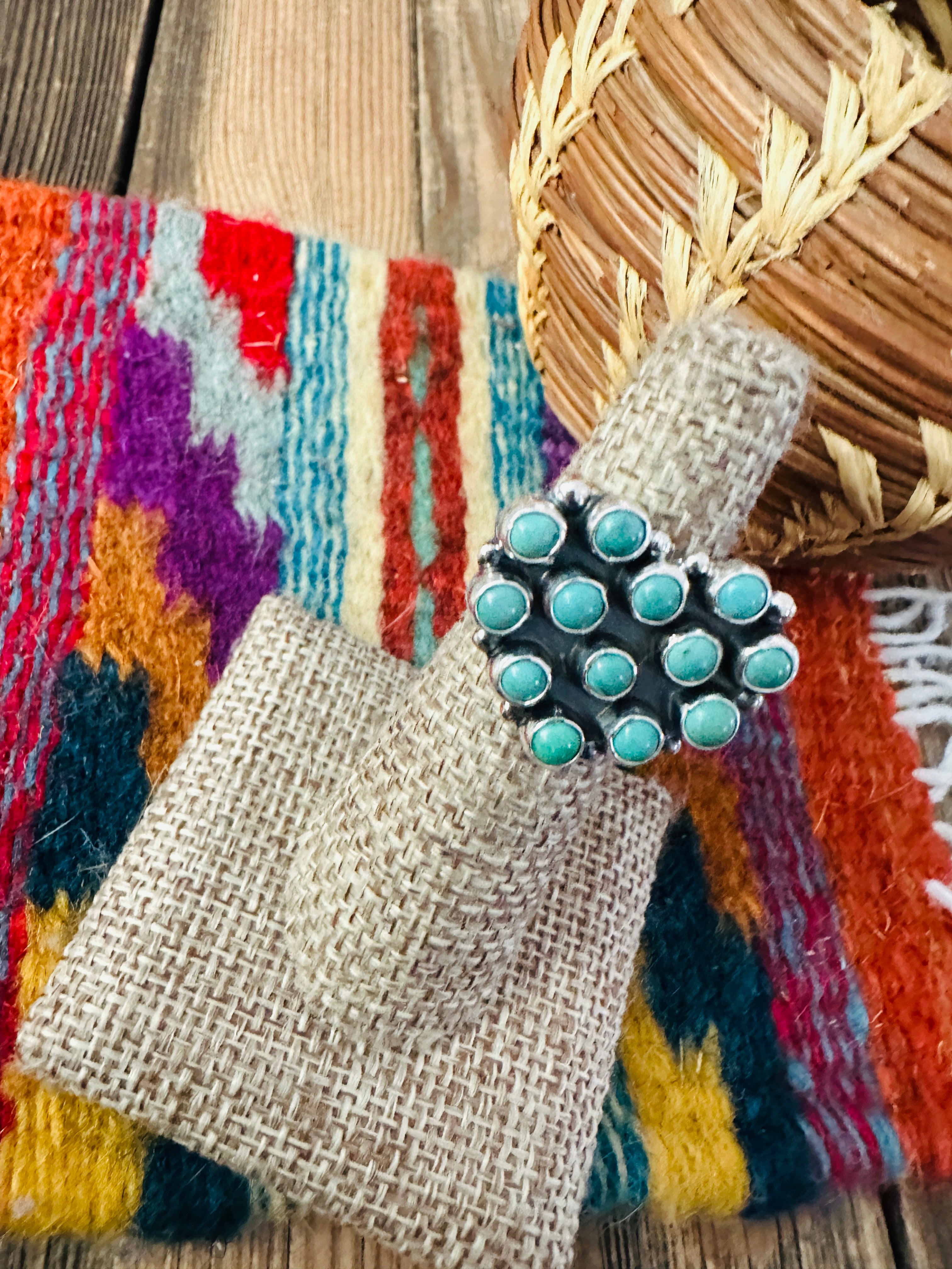 Handcrafted Turquoise & Sterling Silver Heart Adjustable Ring