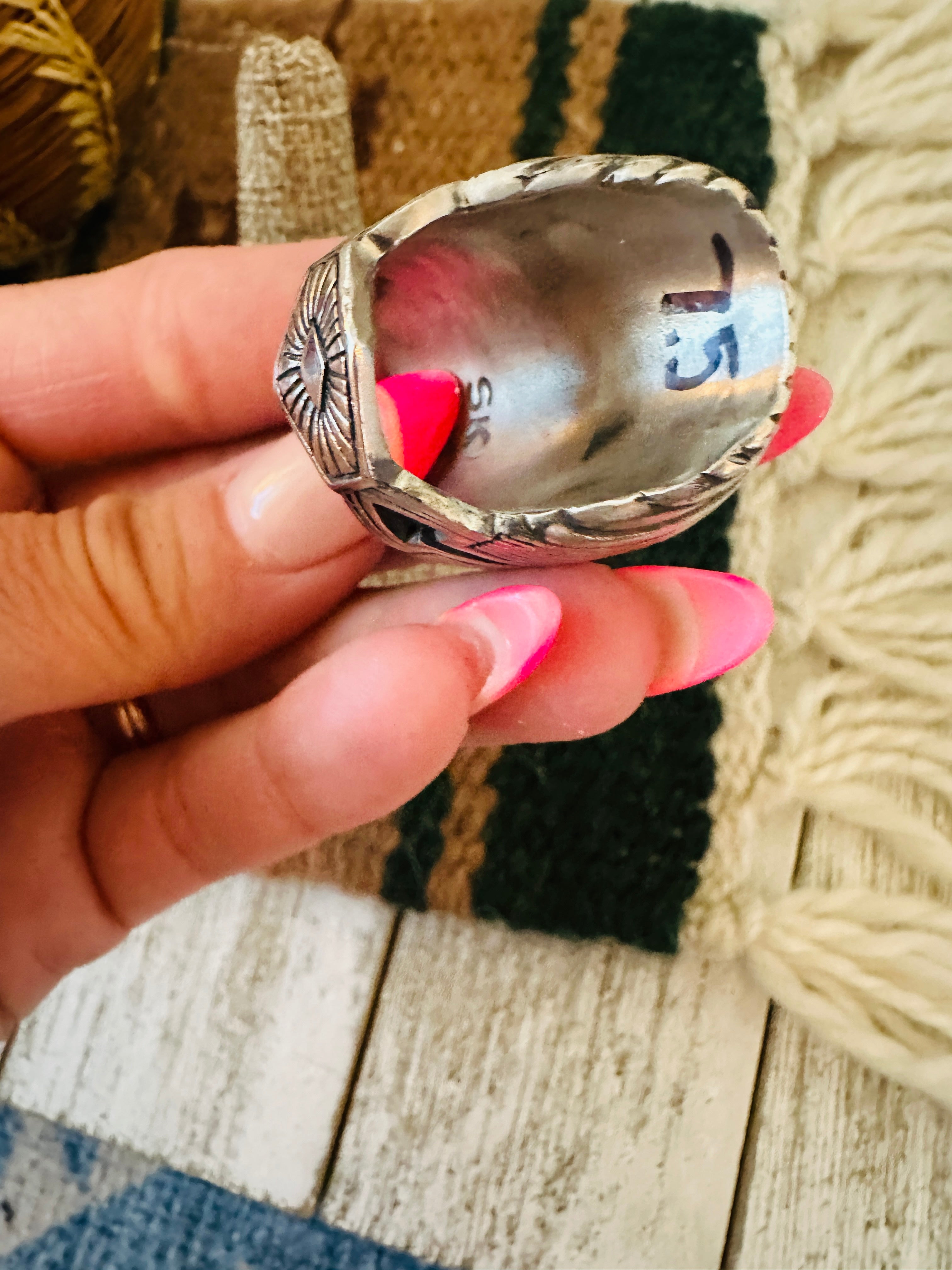 Handcrafted Old Pawn Sterling Silver & Labradorite Men’s Ring Size 7.5