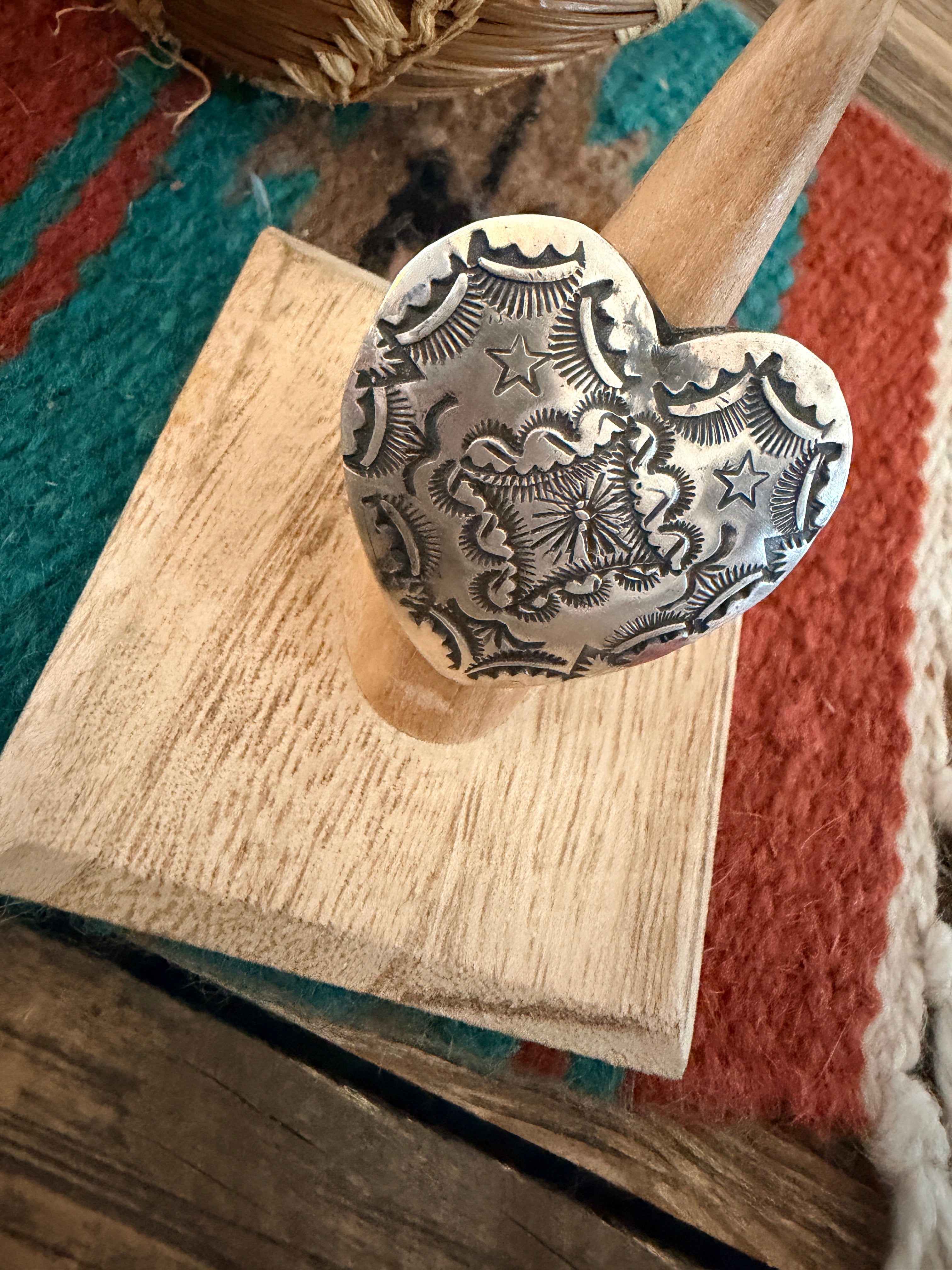 Handcrafted Sterling Silver Adjustable Heart Concho Ring by Vincent Platero