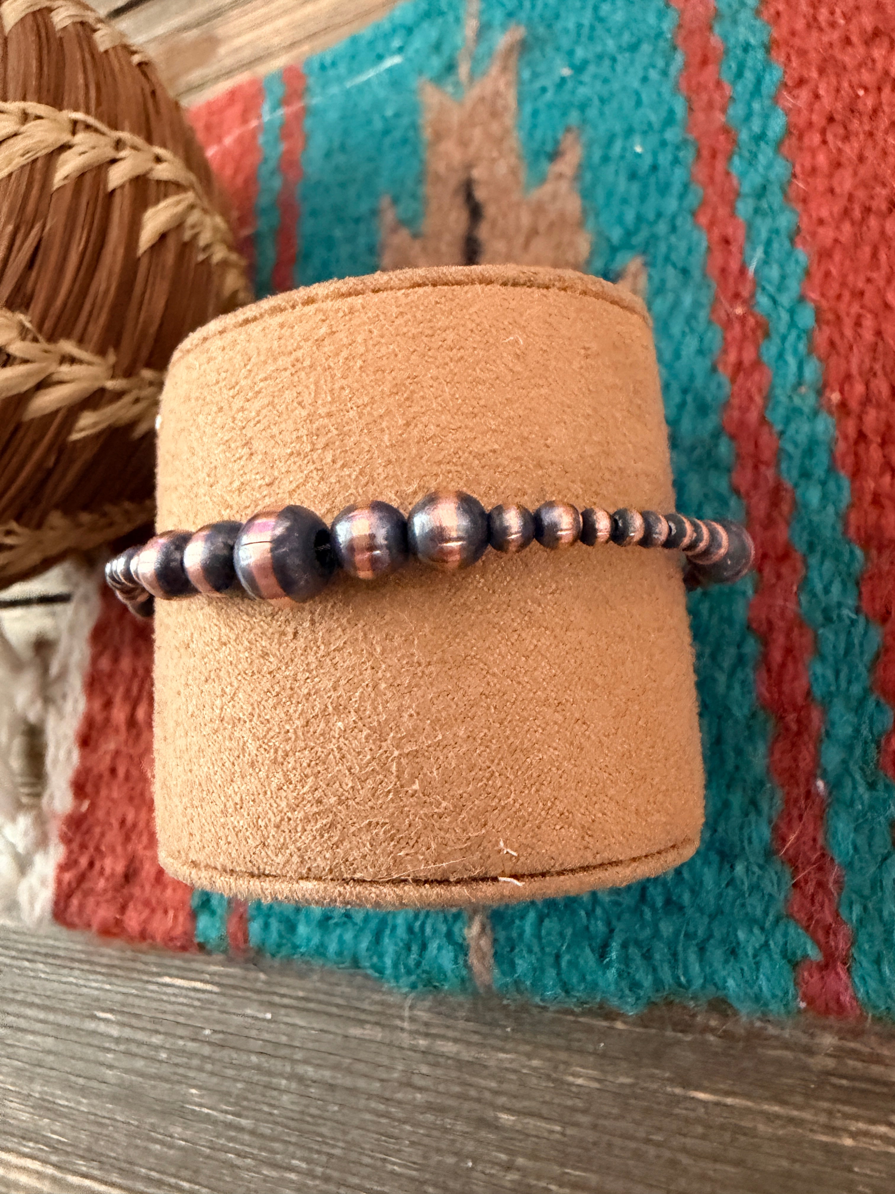 Handcrafted Copper Beaded Bracelet 7.5”
