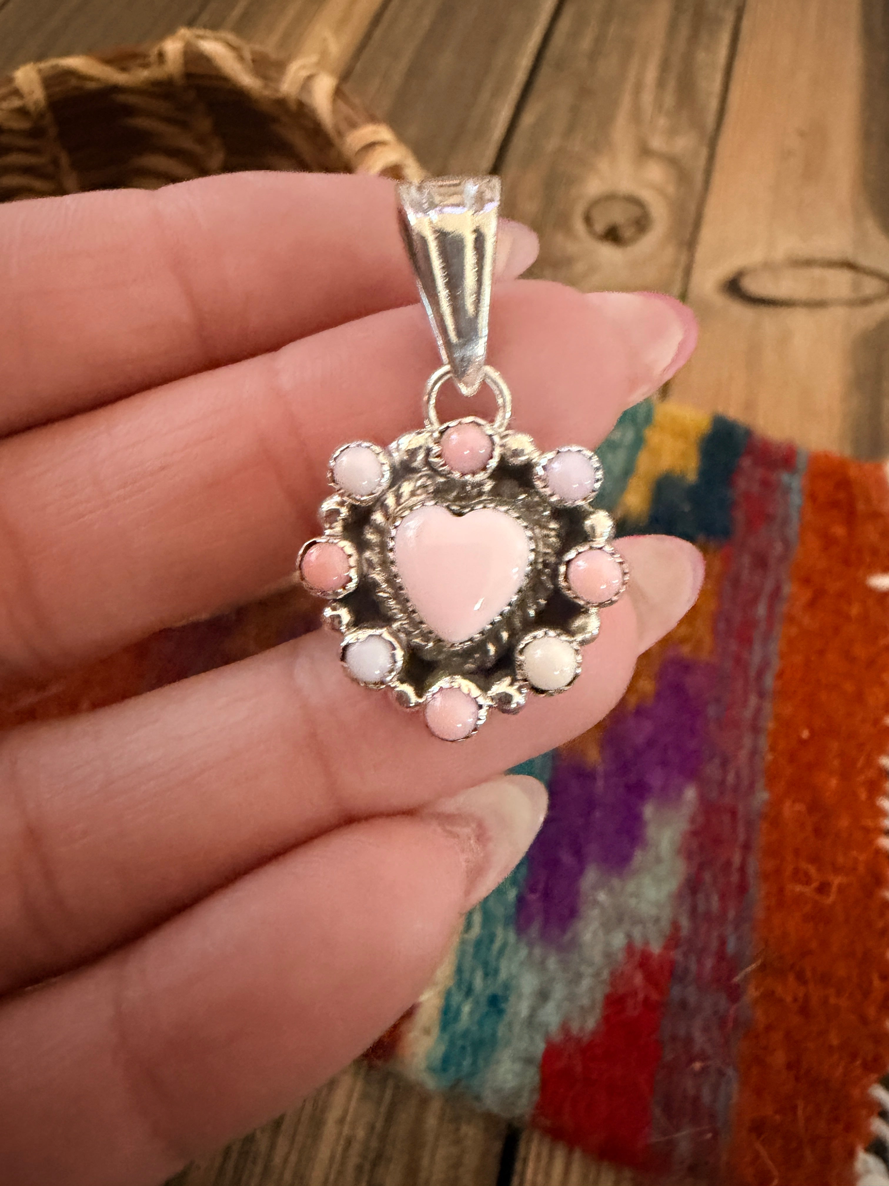 Handcrafted Sterling Silver & Queen Pink Conch Heart Pendant