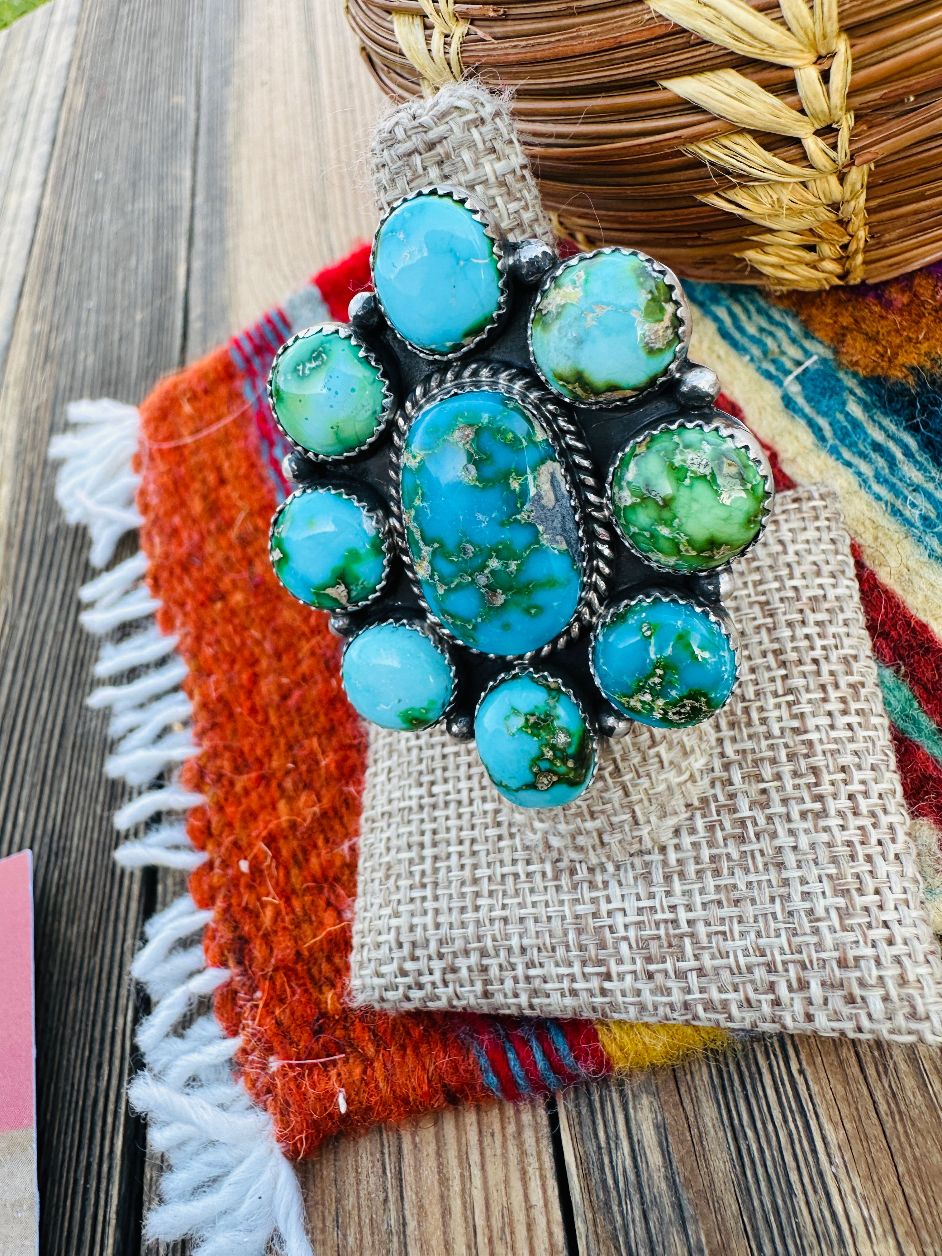 Handcrafted Sonoran Mountain Turquoise & Sterling Silver Adjustable Cluster Ring