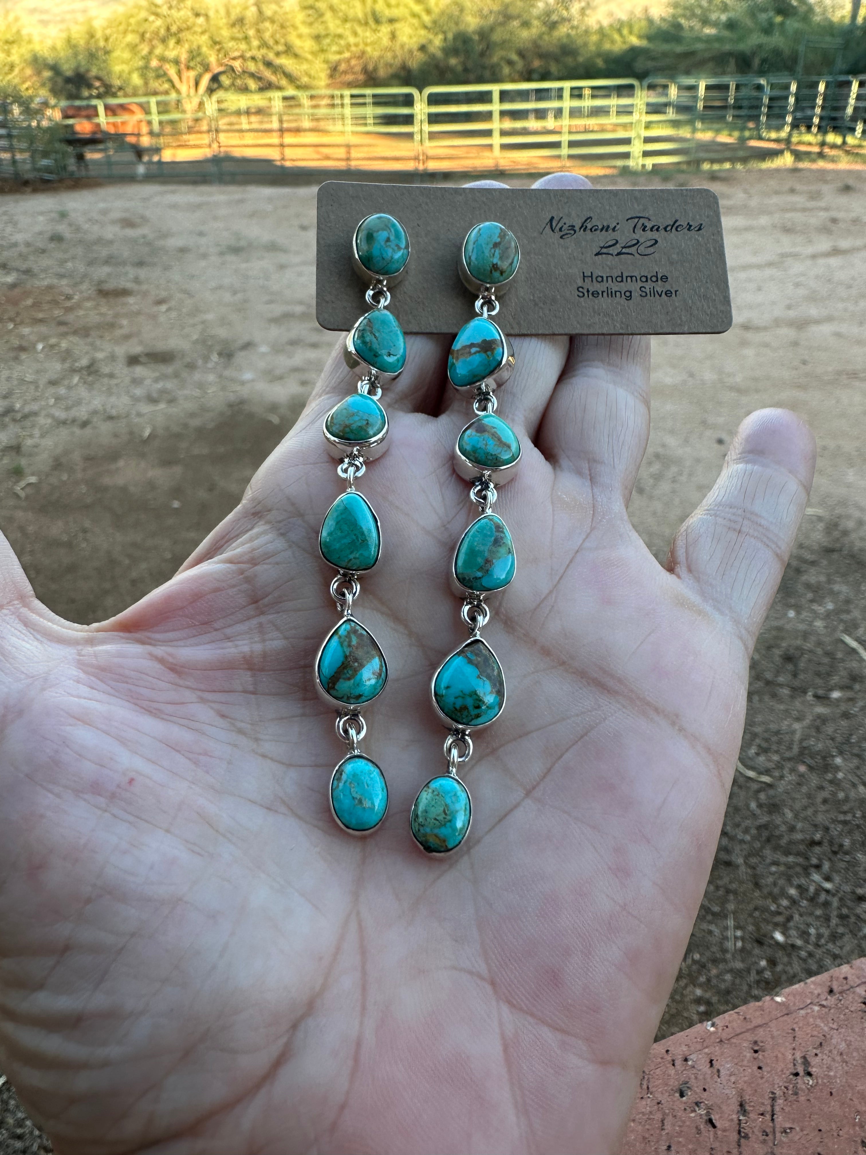 Turquoise Tranquility Natural Royston 6 Stone Turquoise and Sterling Silver Dangles