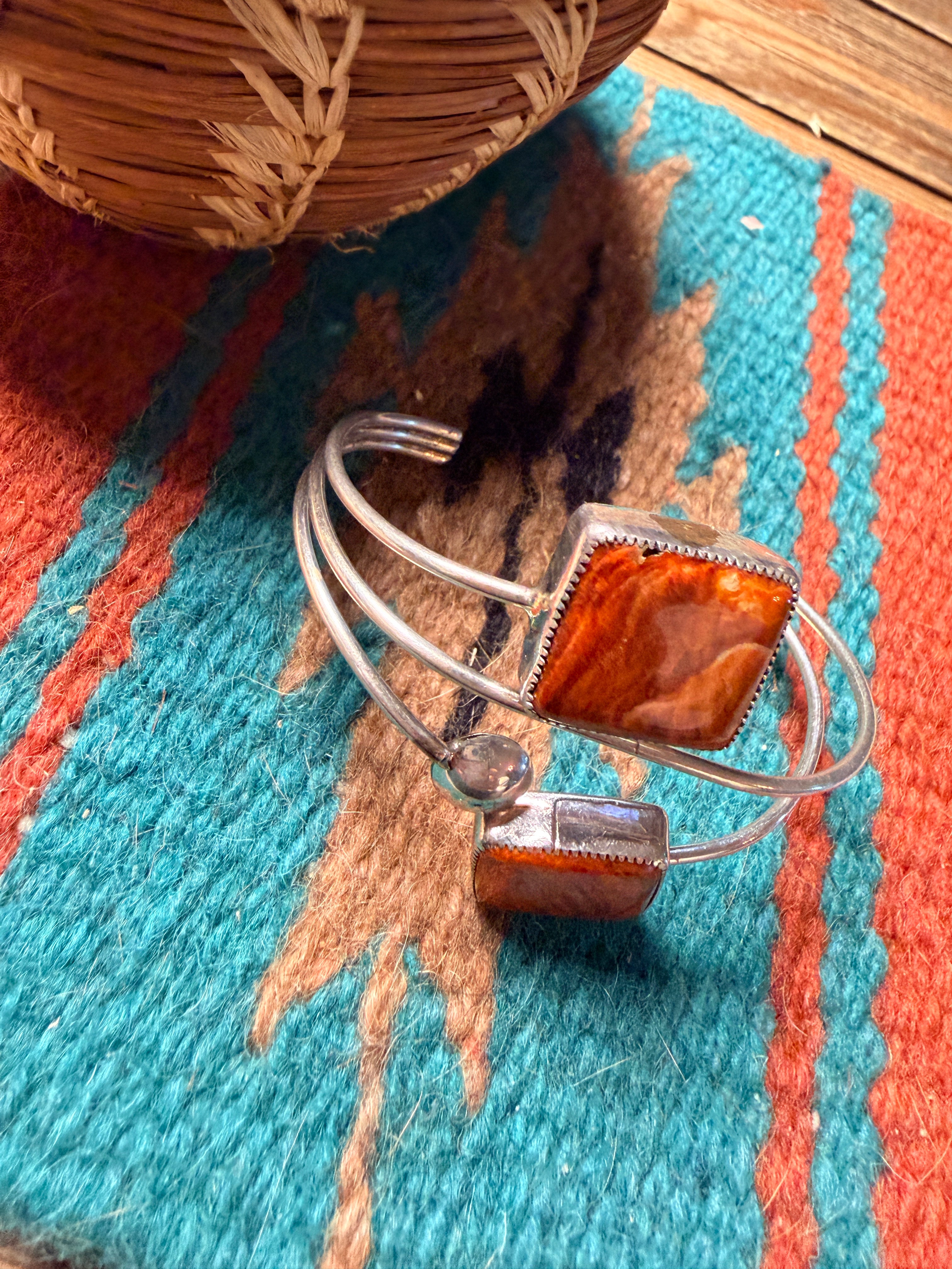 Handcrafted Orange Spiny & Sterling Silver Cuff Bracelet