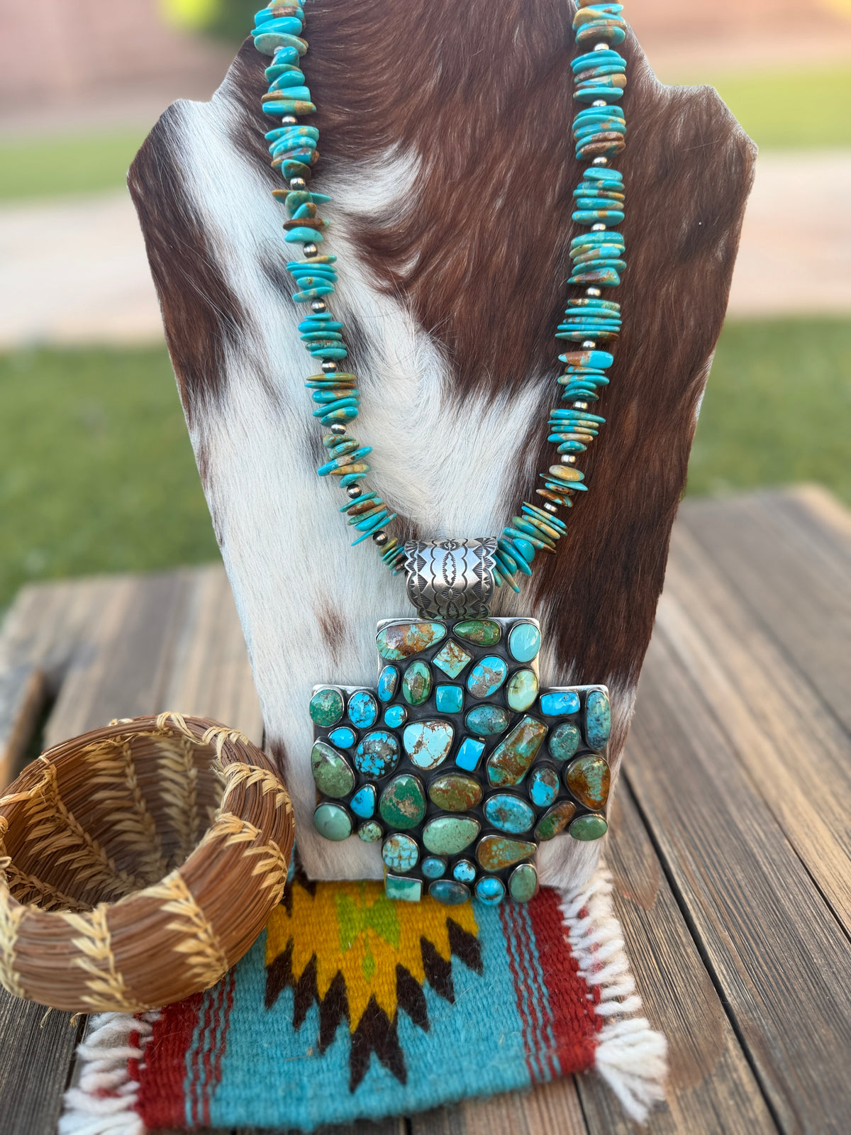 Handcrafted Turquoise & Sterling Silver Beaded Cross Necklace by Emer Thompson