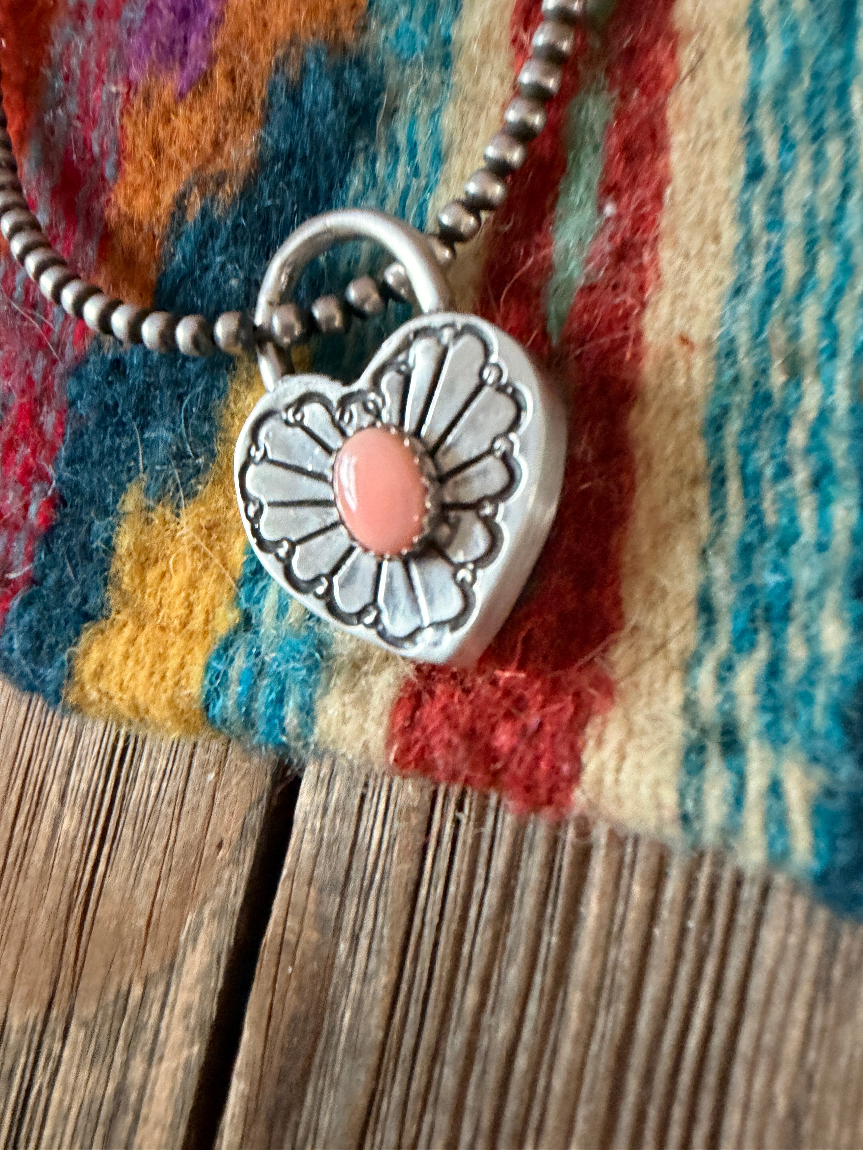 Handcrafted Sterling Silver & Queen Pink Conch Heart Locket Pendant