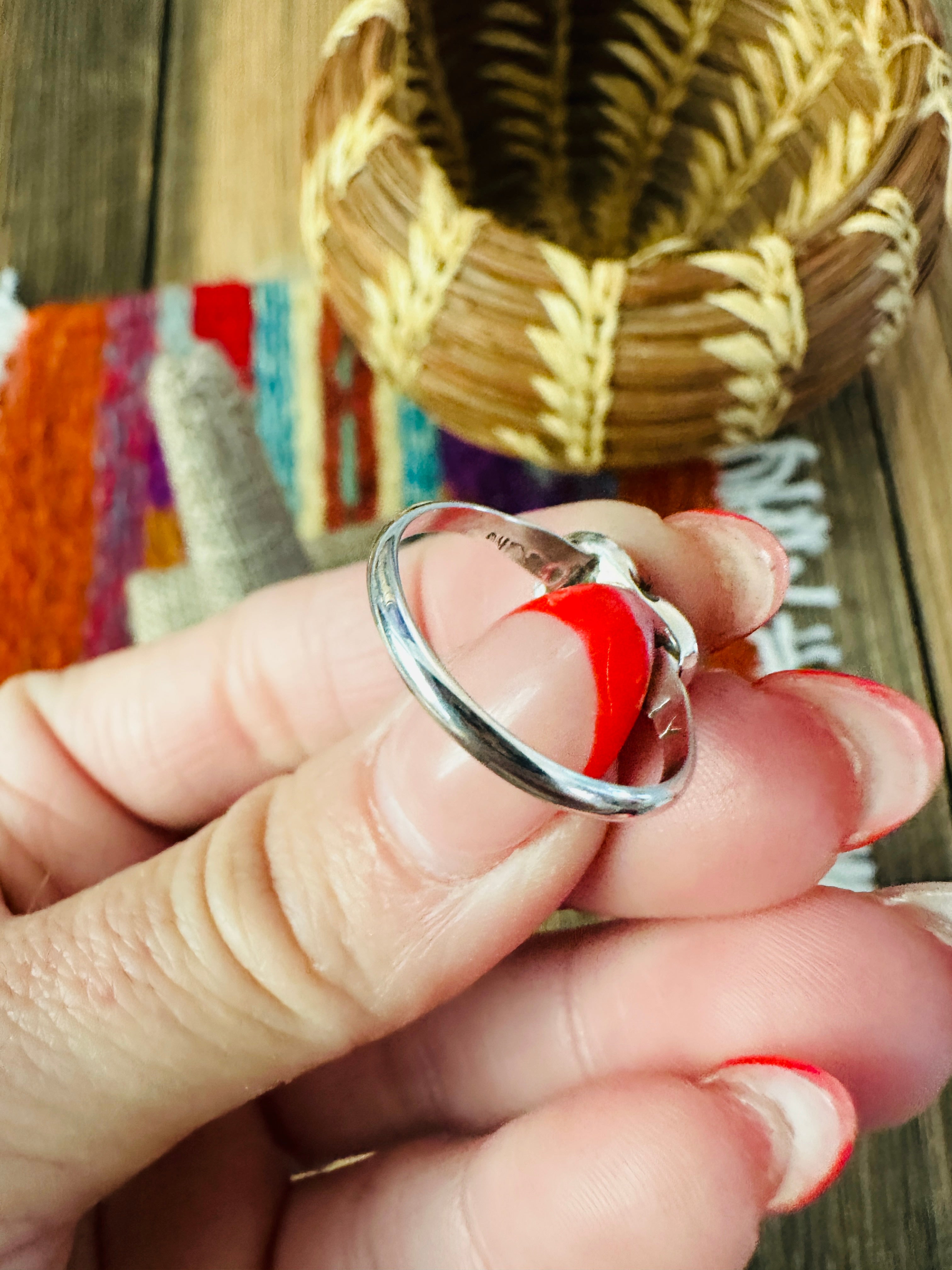 Handcrafted Spiny Oyster & Sterling Silver Inlay Heart Ring Size 6