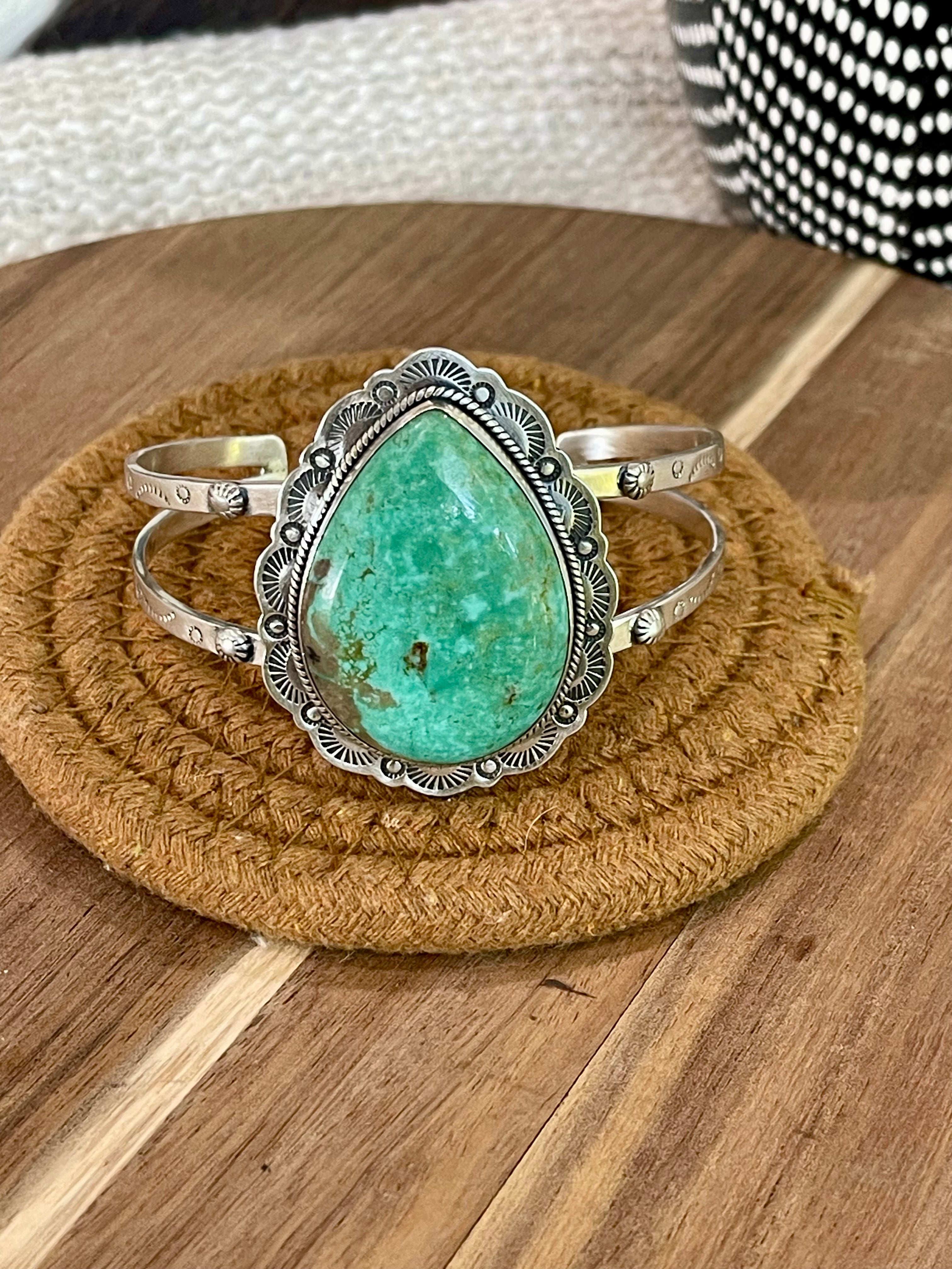 Gorgeous Handmade Sterling Silver & Royston Turquoise Cuff Bracelet