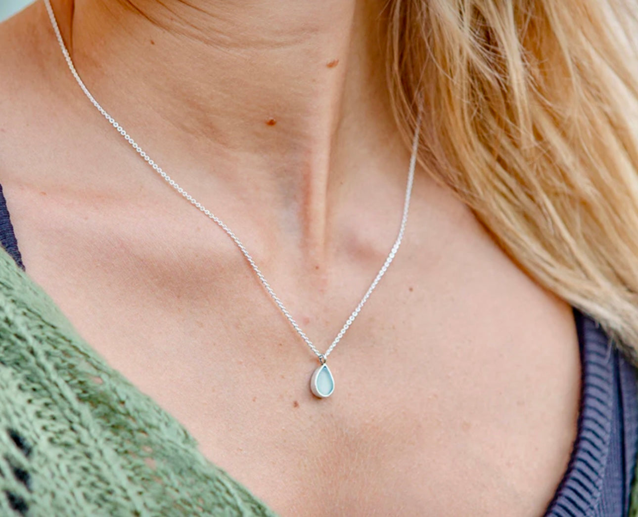 Petite Chalcedony Teardrop Necklace