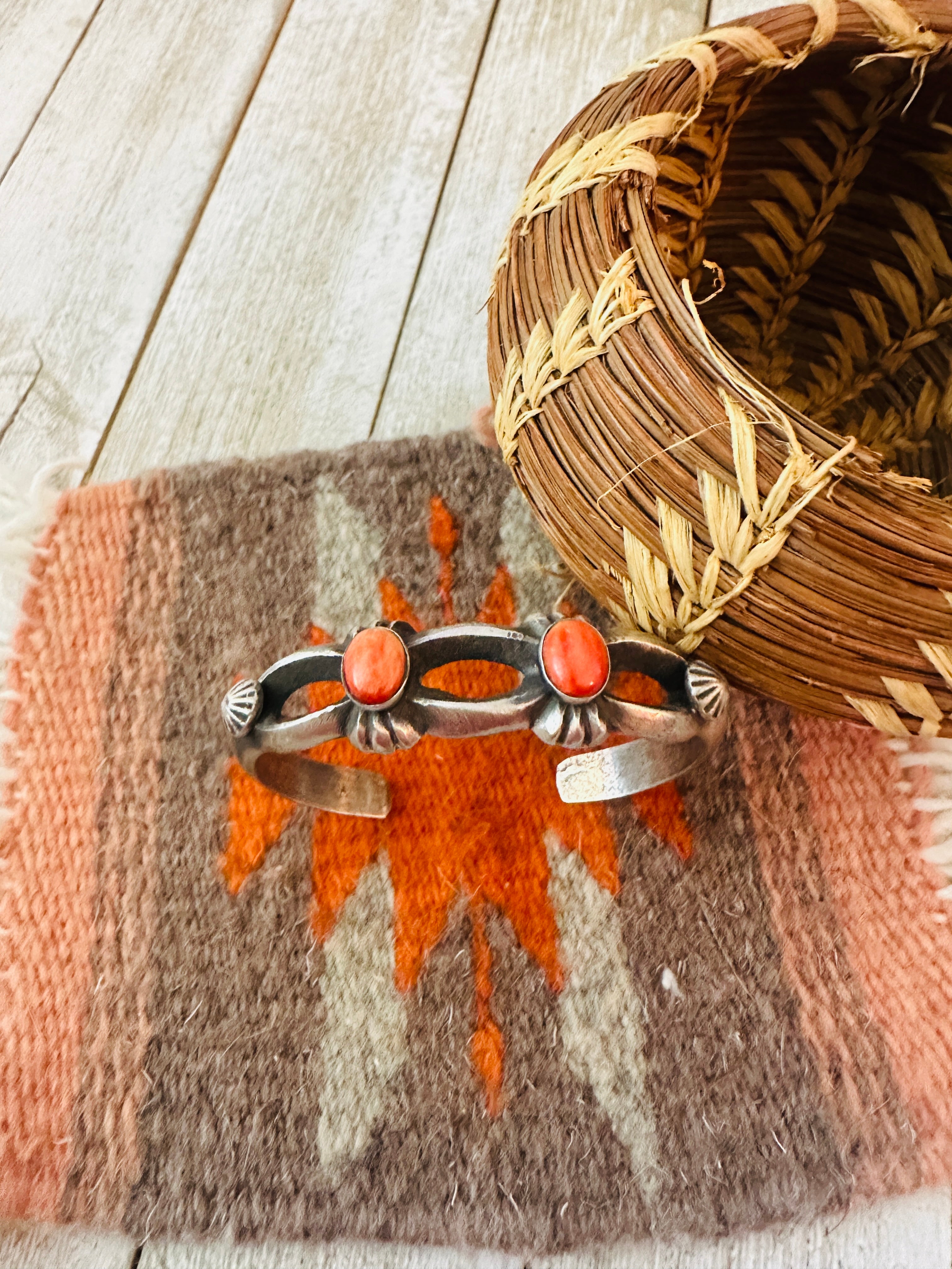 Handcrafted Spiny Oyster & Sterling Silver Cuff Bracelet by Chimney Butte