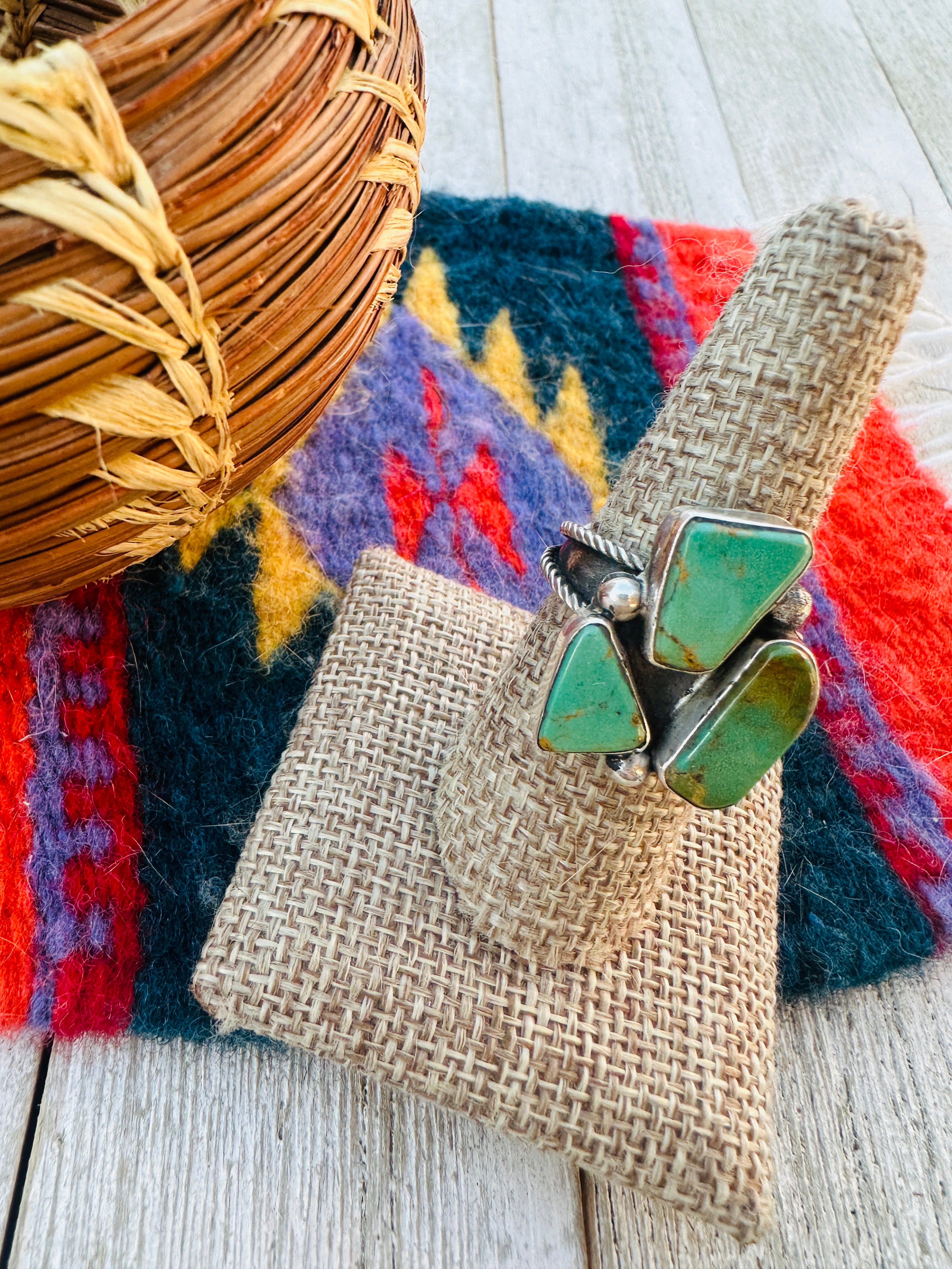 Handcrafted Royston Turquoise & Sterling Silver Adjustable Ring by Jacqueline Silver