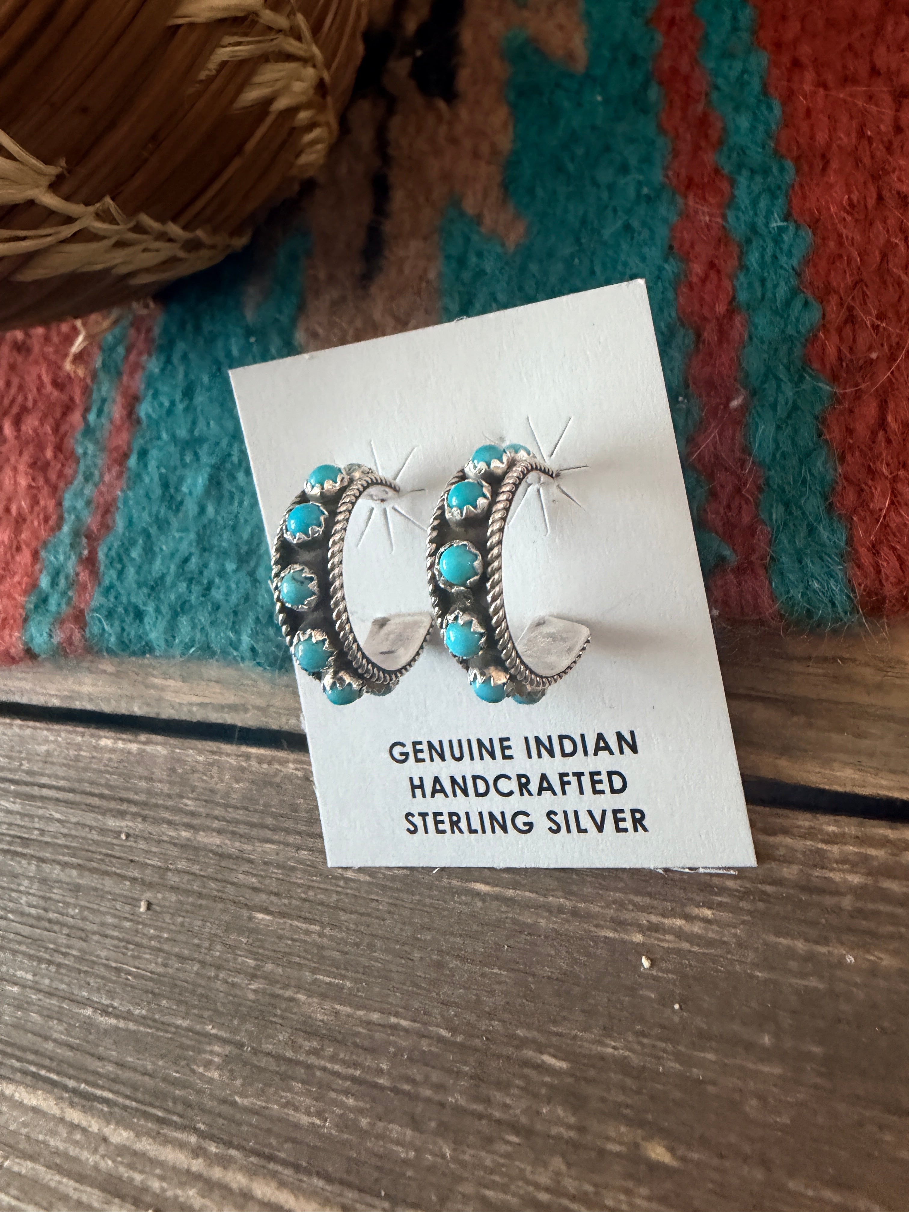 Handcrafted Turquoise & Sterling Silver Snake Eye Hoop Earrings