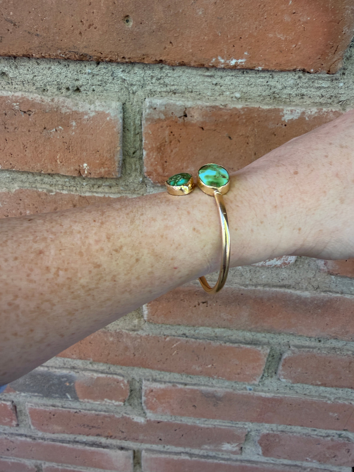 “The Golden Collection” Golden Hour Handmade Natural Sonoran Mountain Turquoise 14k Gold Plated Adjustable Bracelet Cuff