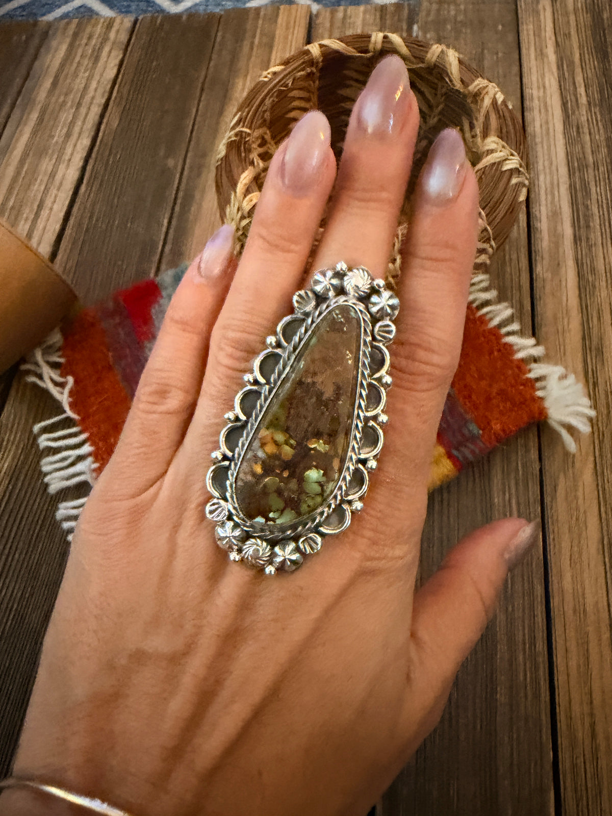 Handcrafted Royston Turquoise & Sterling Silver Ring 9 by Rosella Paxson