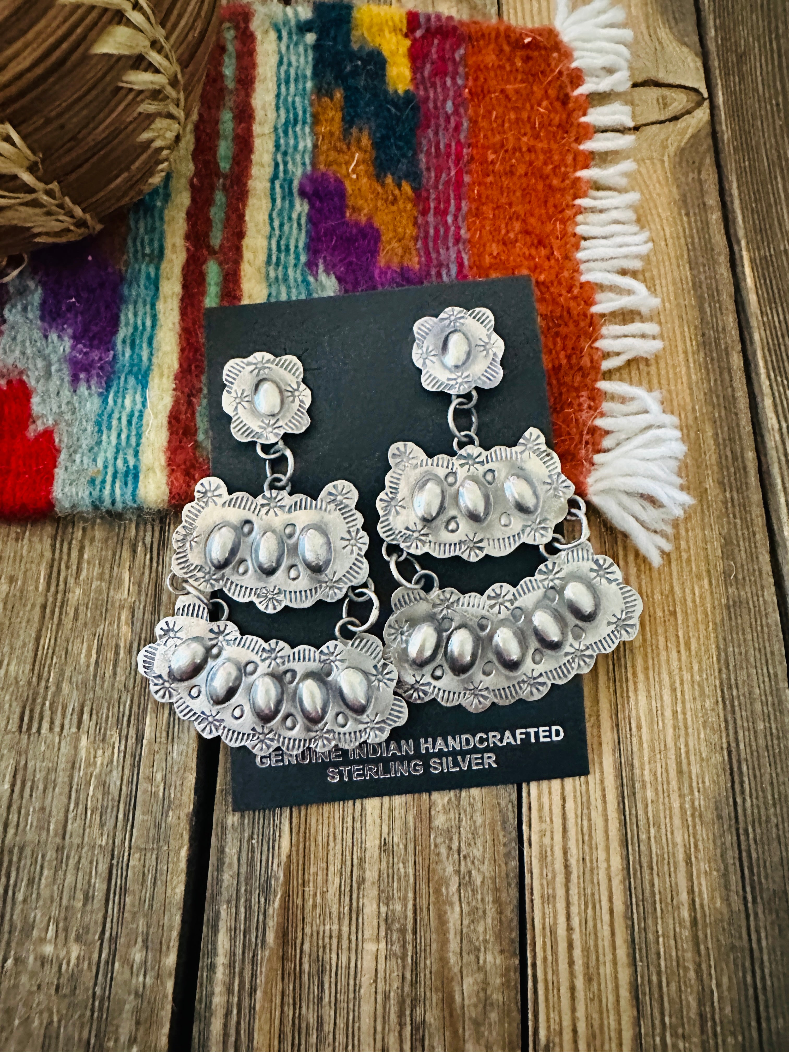 Handcrafted Sterling Silver Concho Dangle Earrings
