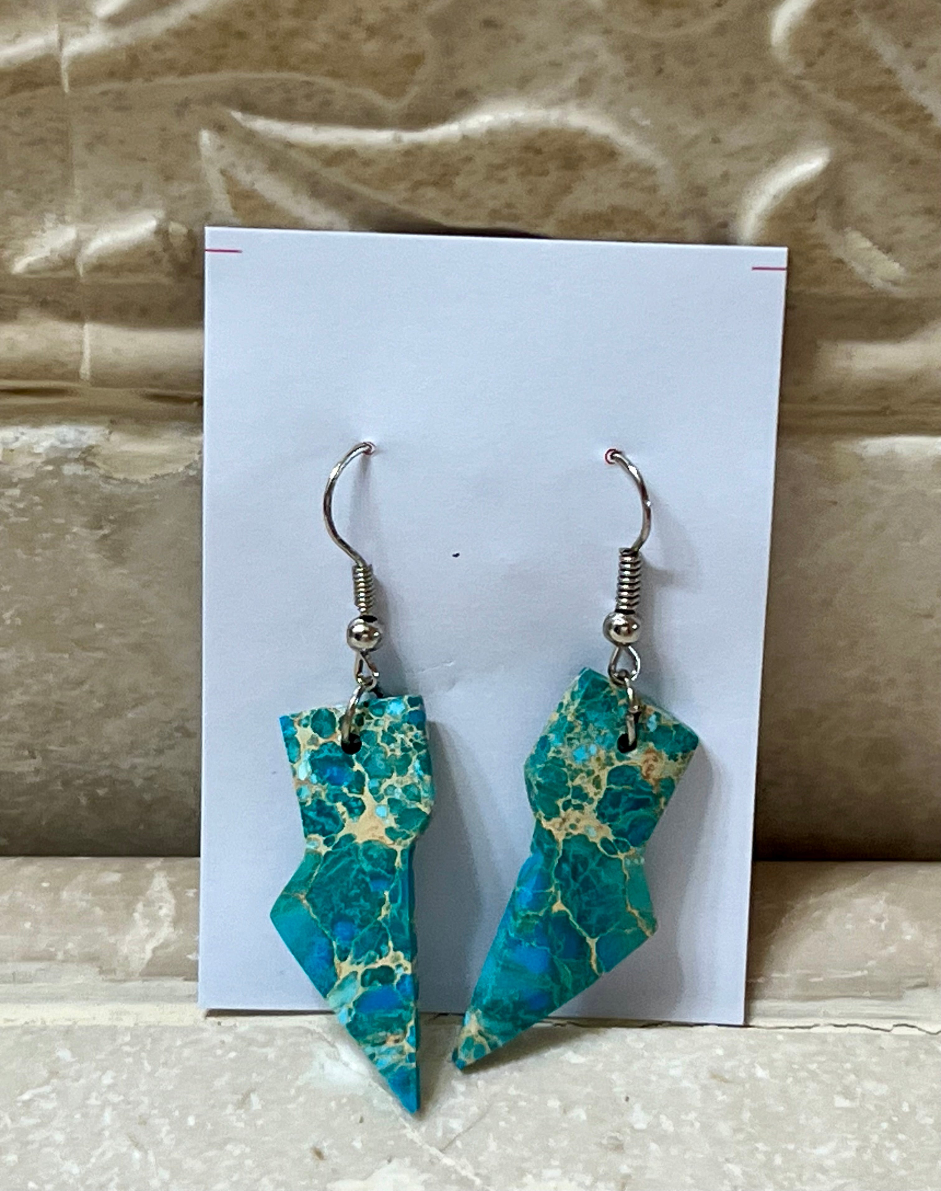 Handcrafted Turquoise & Sterling Silver Lightning Bolt Slab Earrings