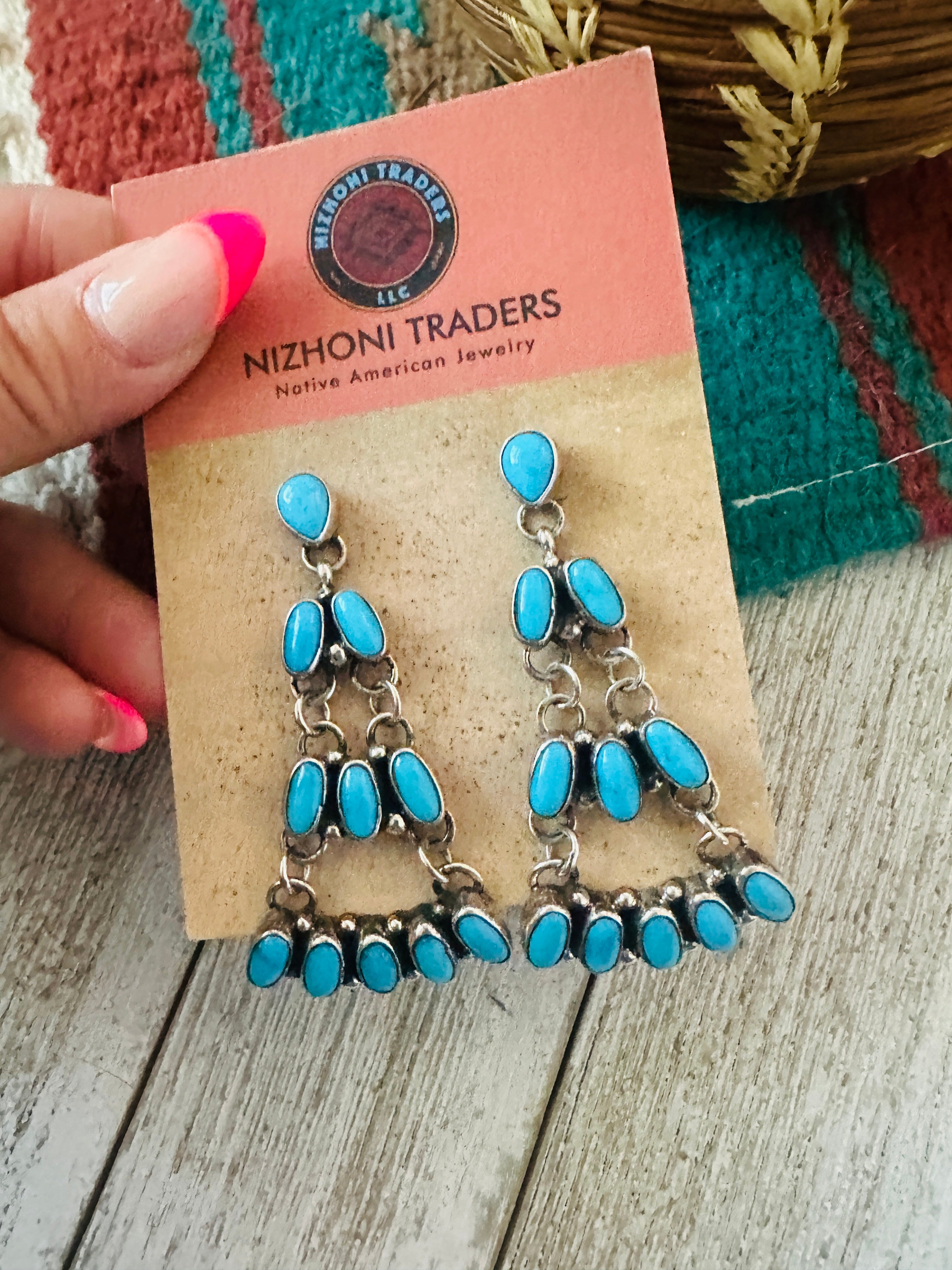 Handcrafted Turquoise & Sterling Silver Chandelier Dangle Earrings