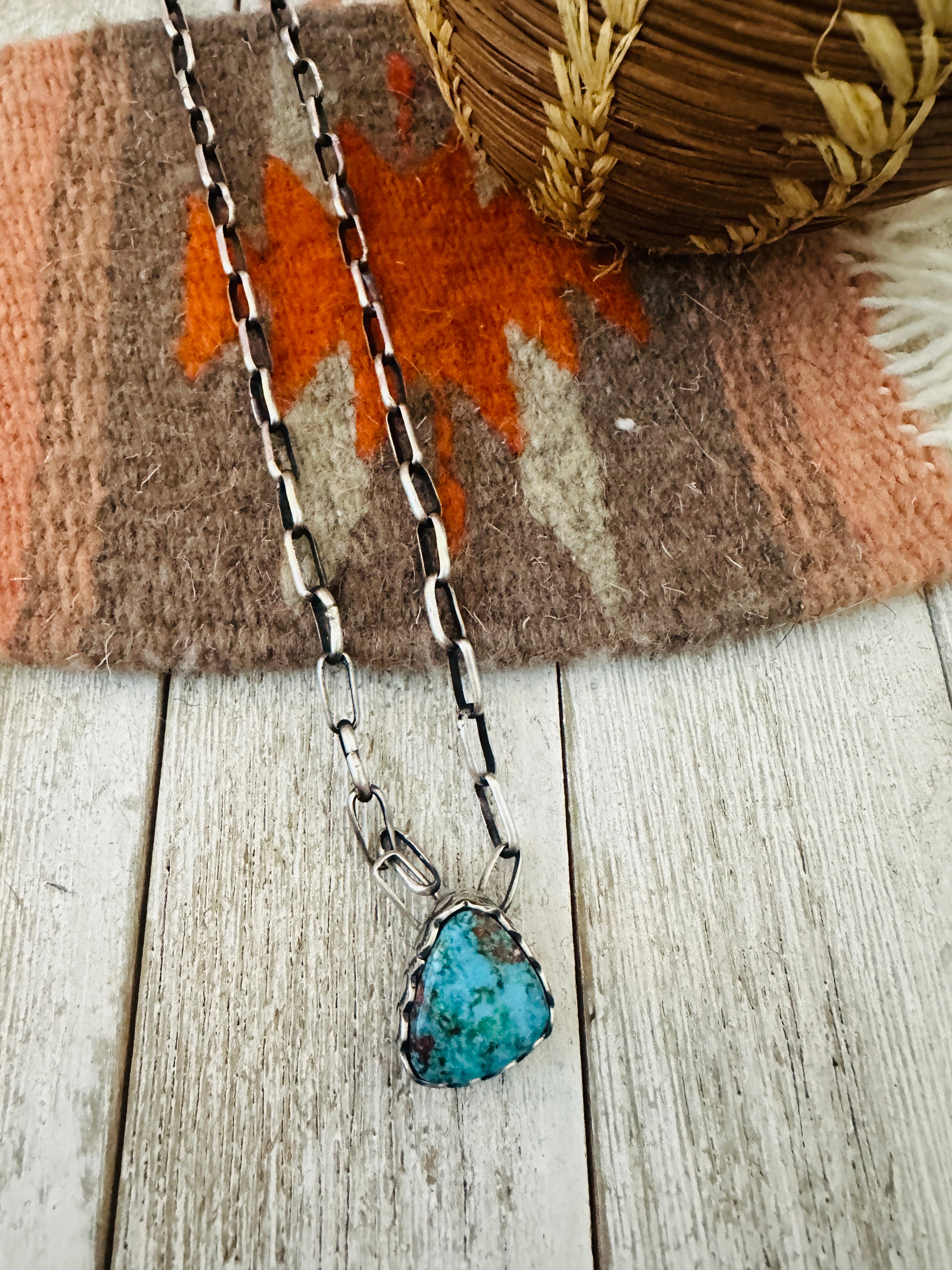 Handcrafted Turquoise & Sterling Silver Chain Necklace