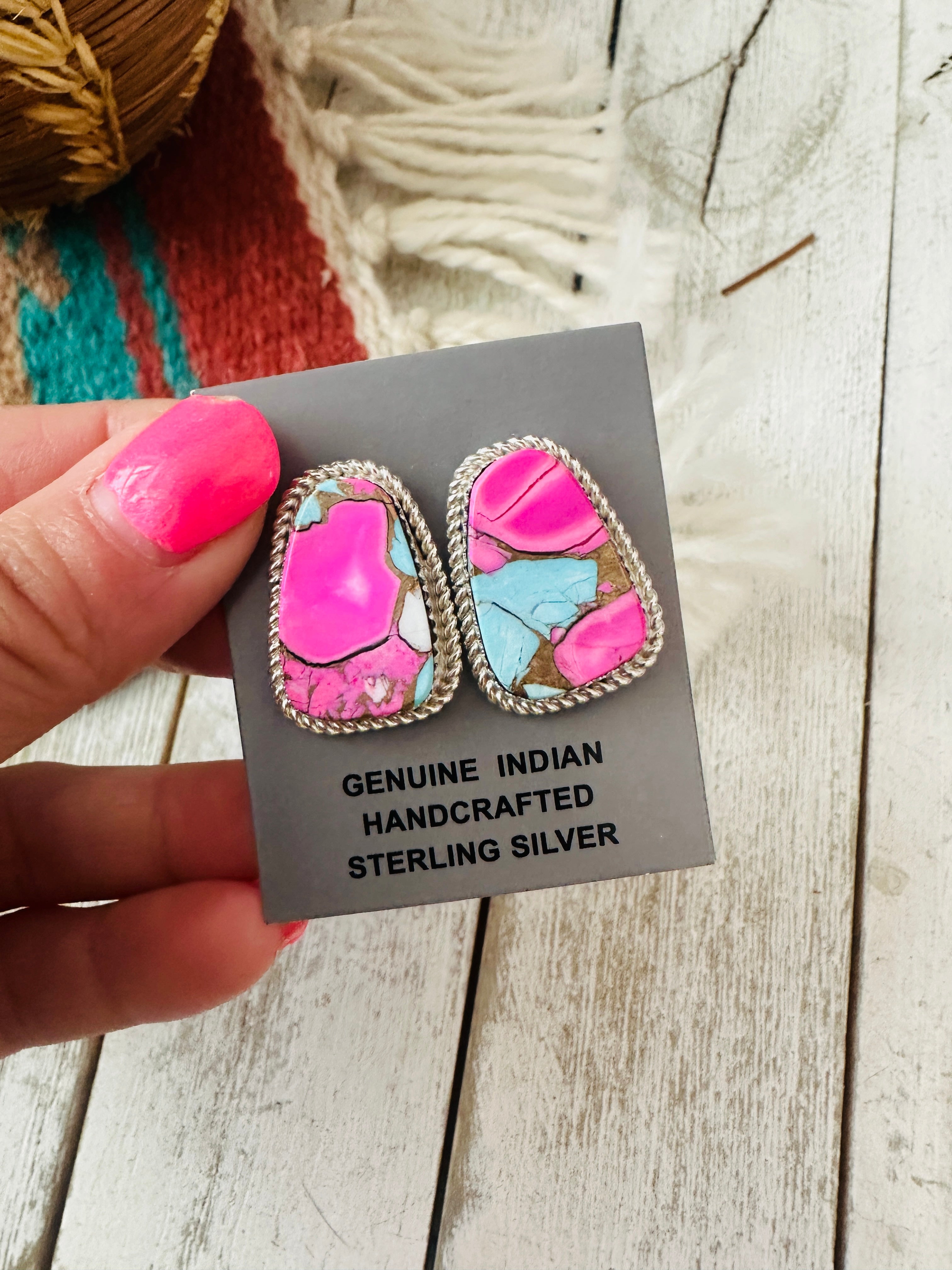 Handcrafted Cotton Candy and Sterling Silver Post Earrings