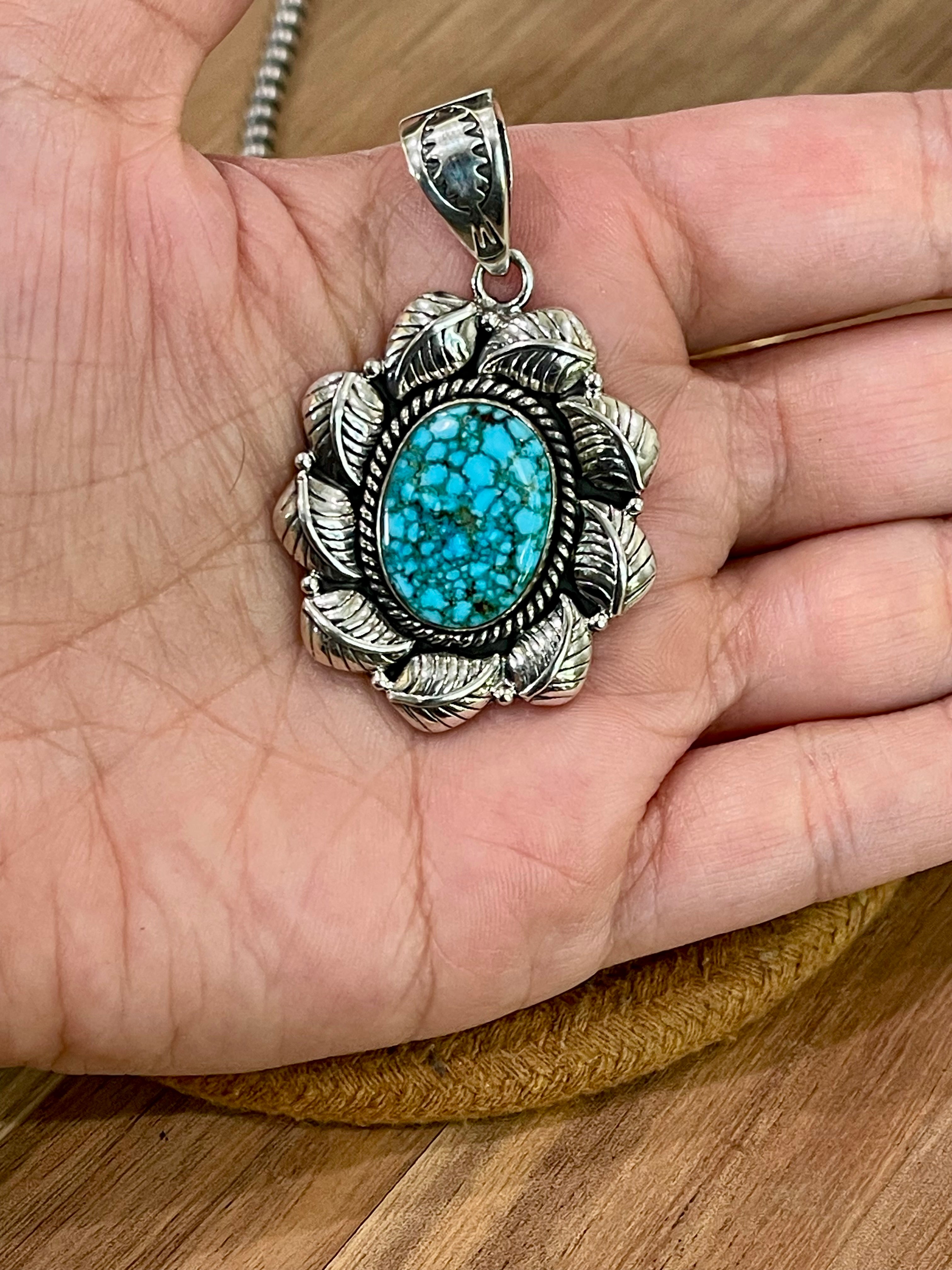Handcrafted Sterling Silver & Number 8 Turquoise Pendant