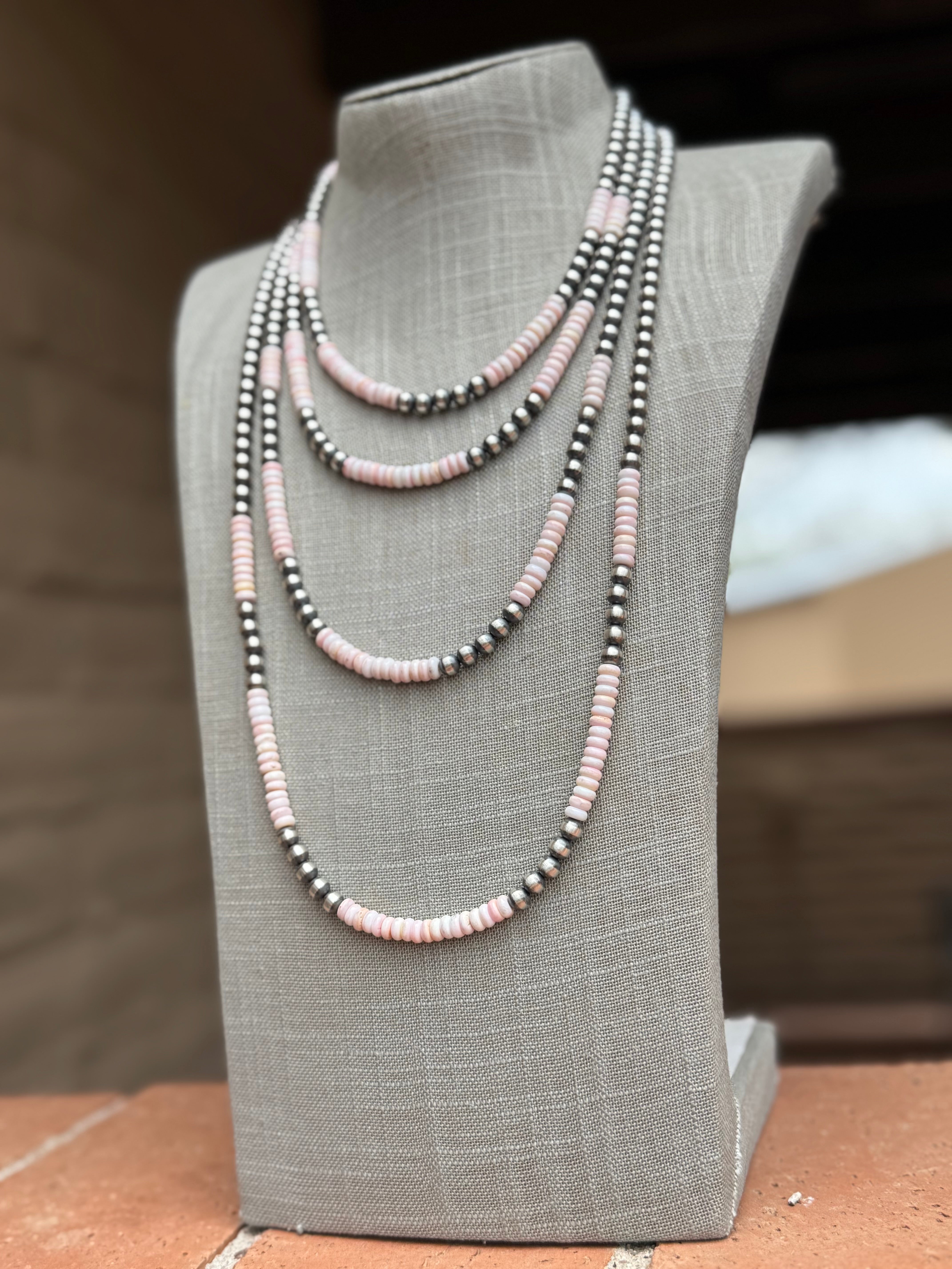 Handcrafted Sterling Silver Pearl & Queen Pink Conch Beaded Necklace 6mm