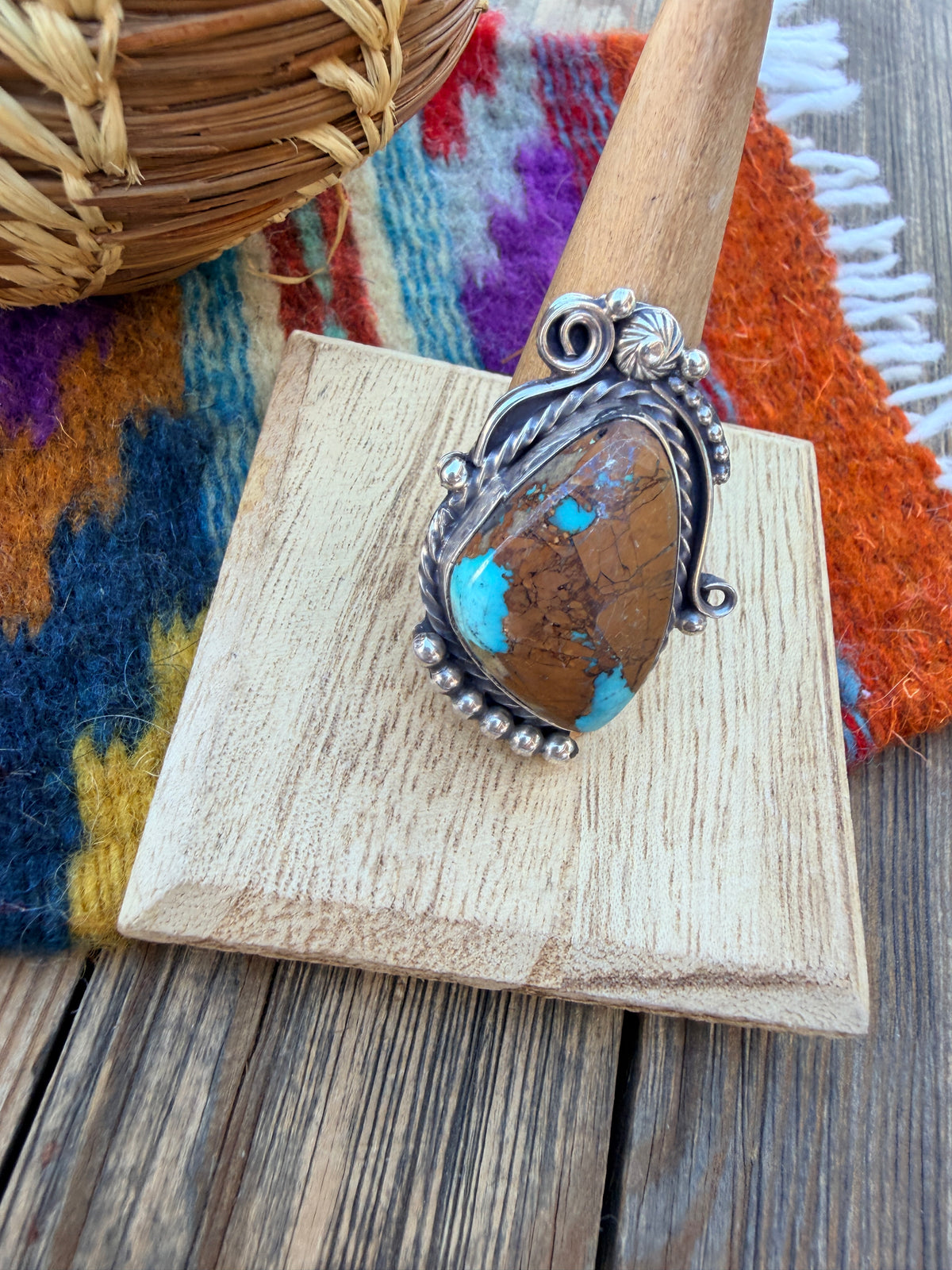 Handcrafted Royston Turquoise & Sterling Silver Ring 9 by Rosella Paxson