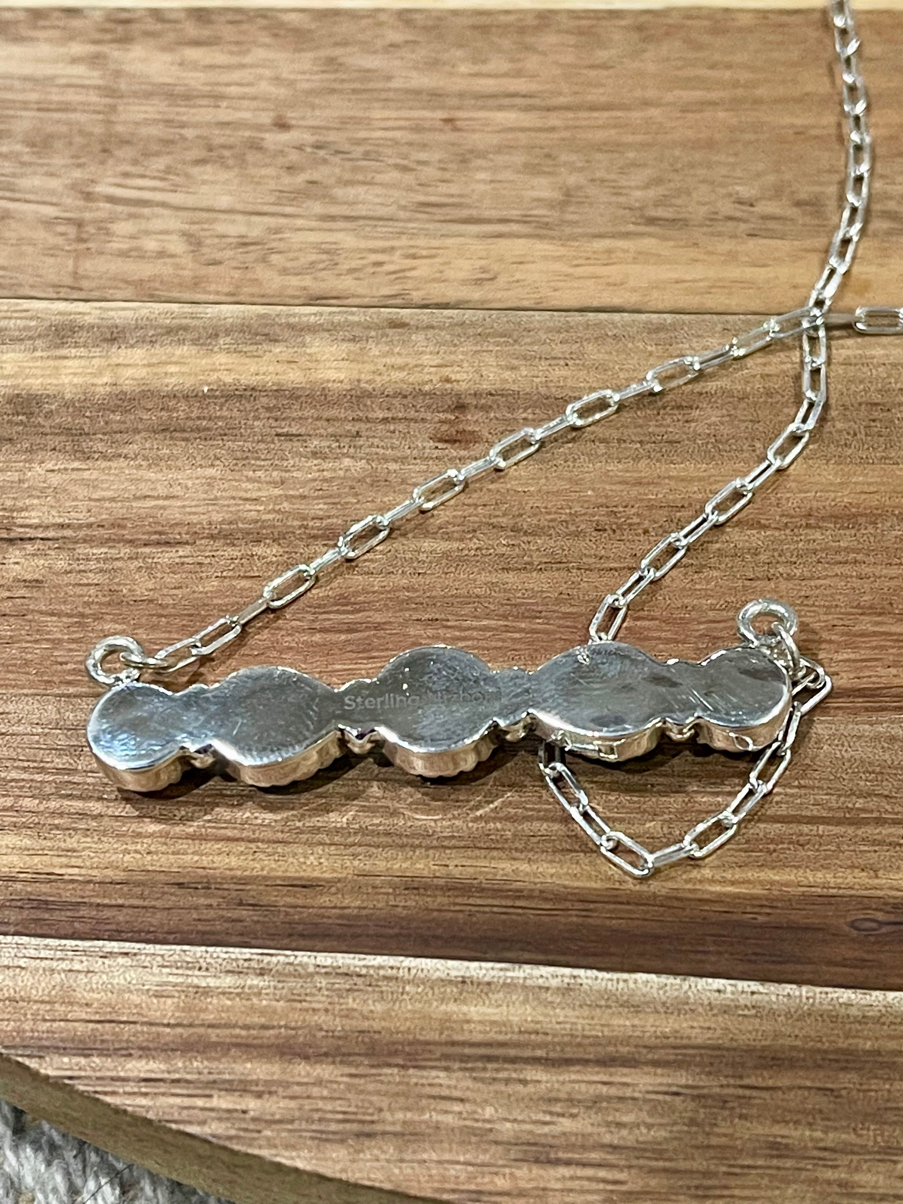 Beautiful Handmade Sterling Silver , Turquoise & Druzy Bar Necklace